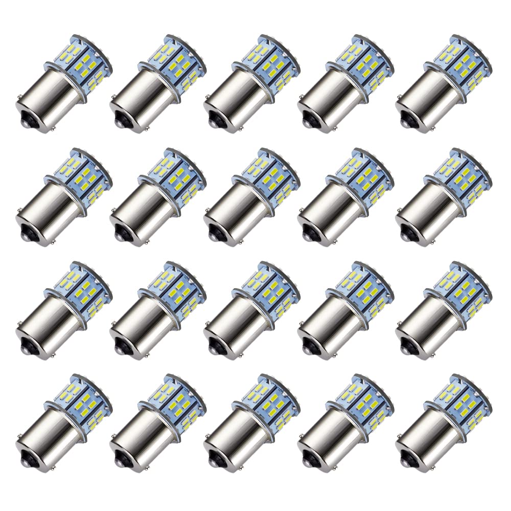 Auxlight 20 Pcs 1156 1141 1003 7506 Ba15S Rv Interior Light Bulbs, Super Bright 50Smd Led Replacement For 12 Volt Rv Camper Trailer Boat Trunk Interior Lights (6000K Xenon White)