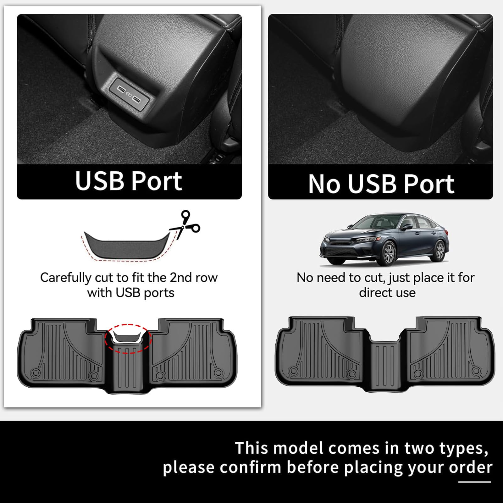 Fit for 2025 2024 2023 2022 Honda Civic Sedan Si Floor Mats & Cargo Liner: All Weather Protection TPE Car Floor Liners with Trun