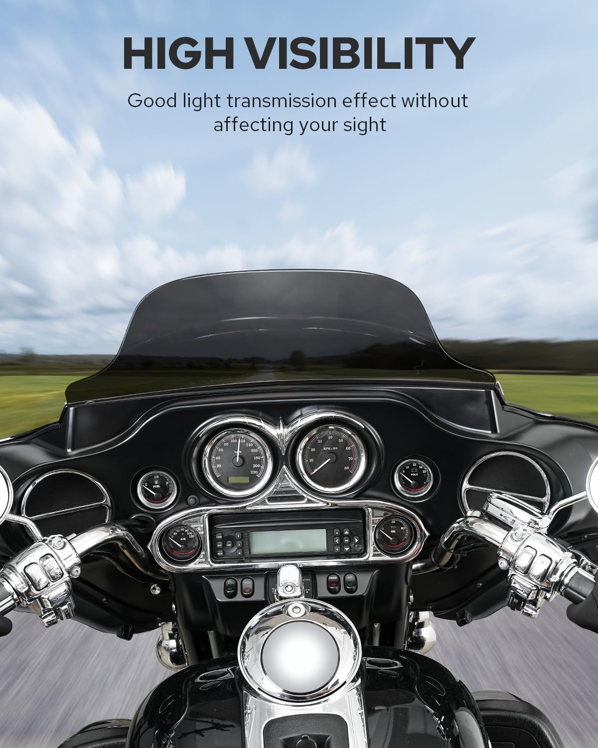 Benlari 8" Black Motorcycle Windshield for 1996-2013 Harley Davidson Touring Models - Durable Polycarbonate (PC)