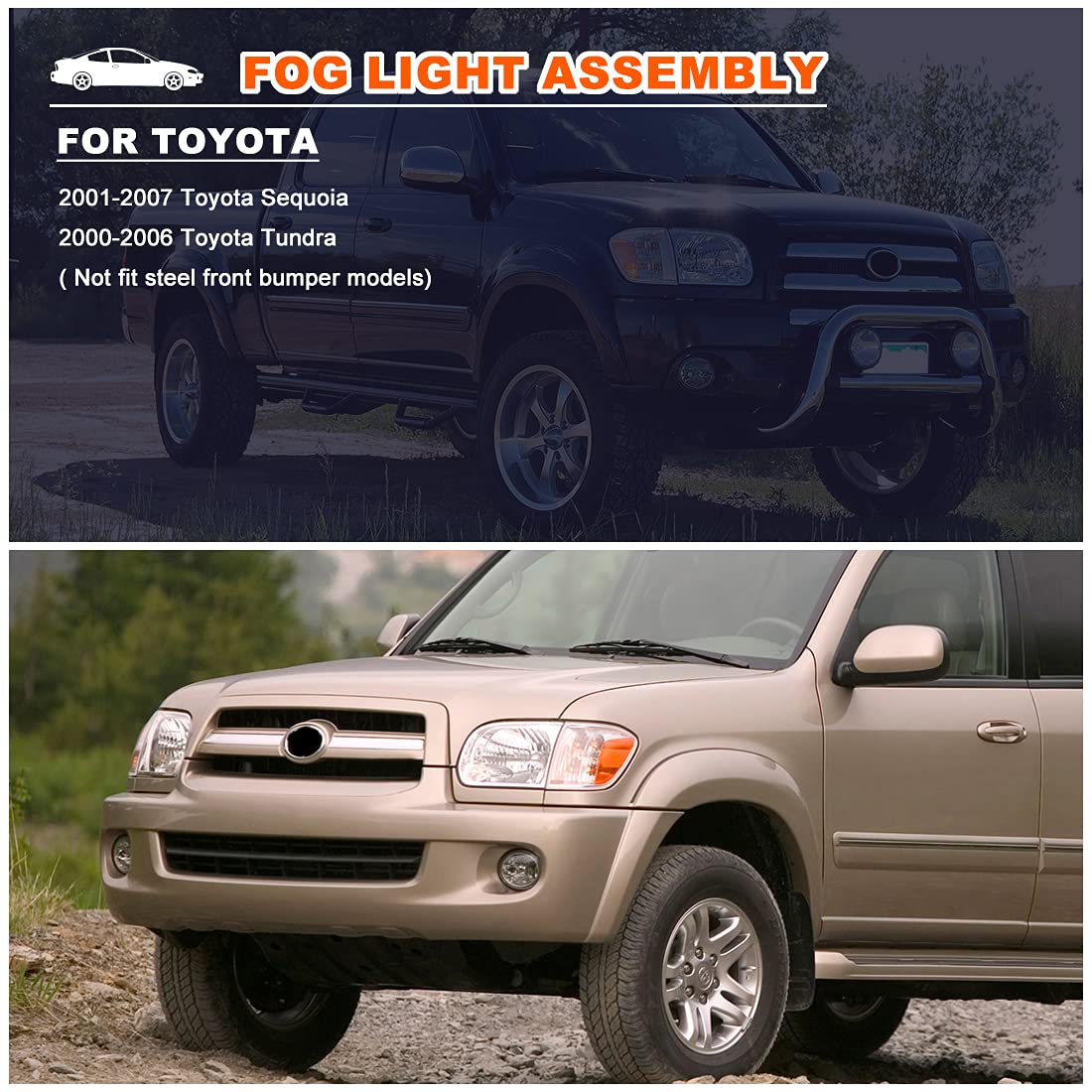 Nixon Offroad Fog Light Set for 2001-2007 Toyota Sequoia & 2000-2006 Tundra, Clear Lens, Includes Bulbs, Wiring Kit & Switch