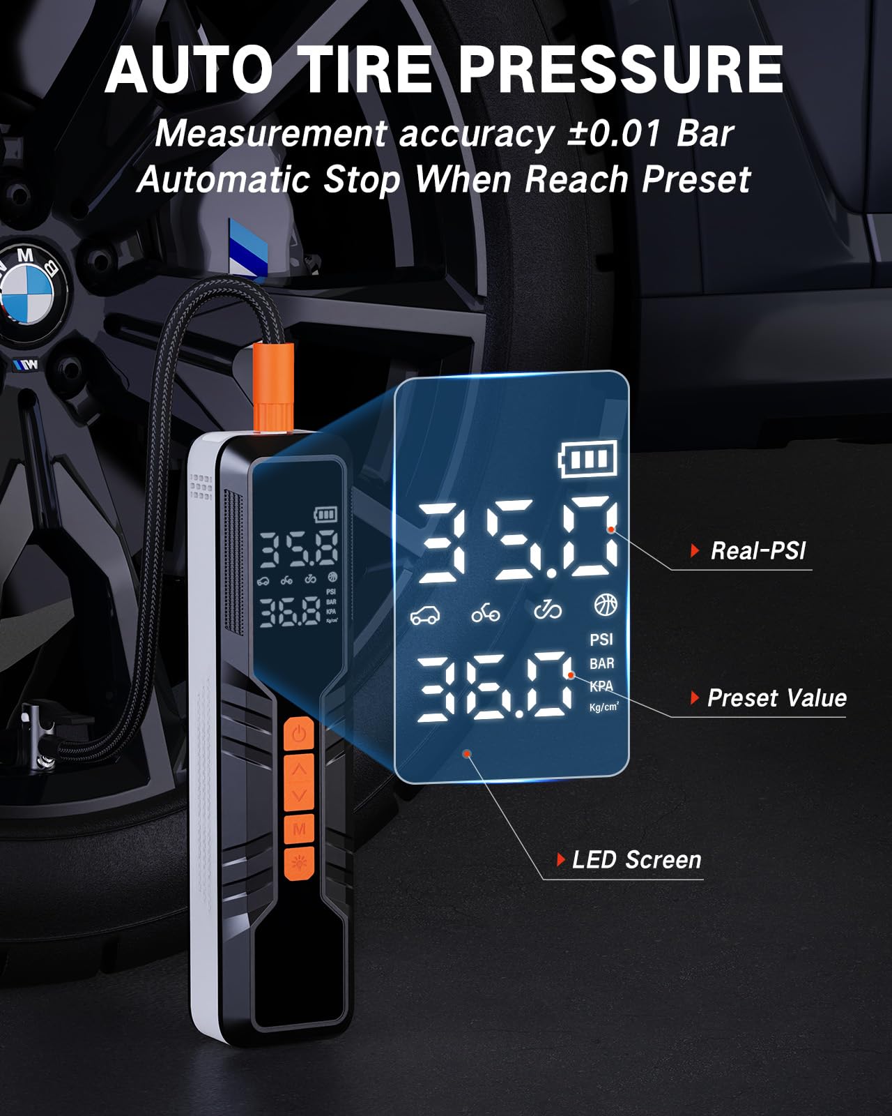 Tire Inflator Portable Air Compressor - 4X Air Pump For Car Tires, 150Psi&10000Mah Portable Tire Inflator For Car, 12Dc Air Pump