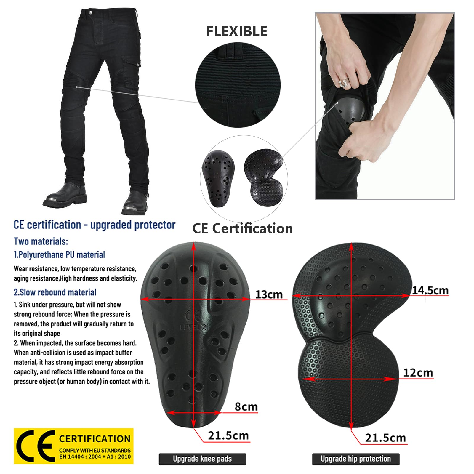 LOMENG Motorcycle Pants Jeans Black Motorbike Riding Pants CE Removable Armored for Men EU30, Black1