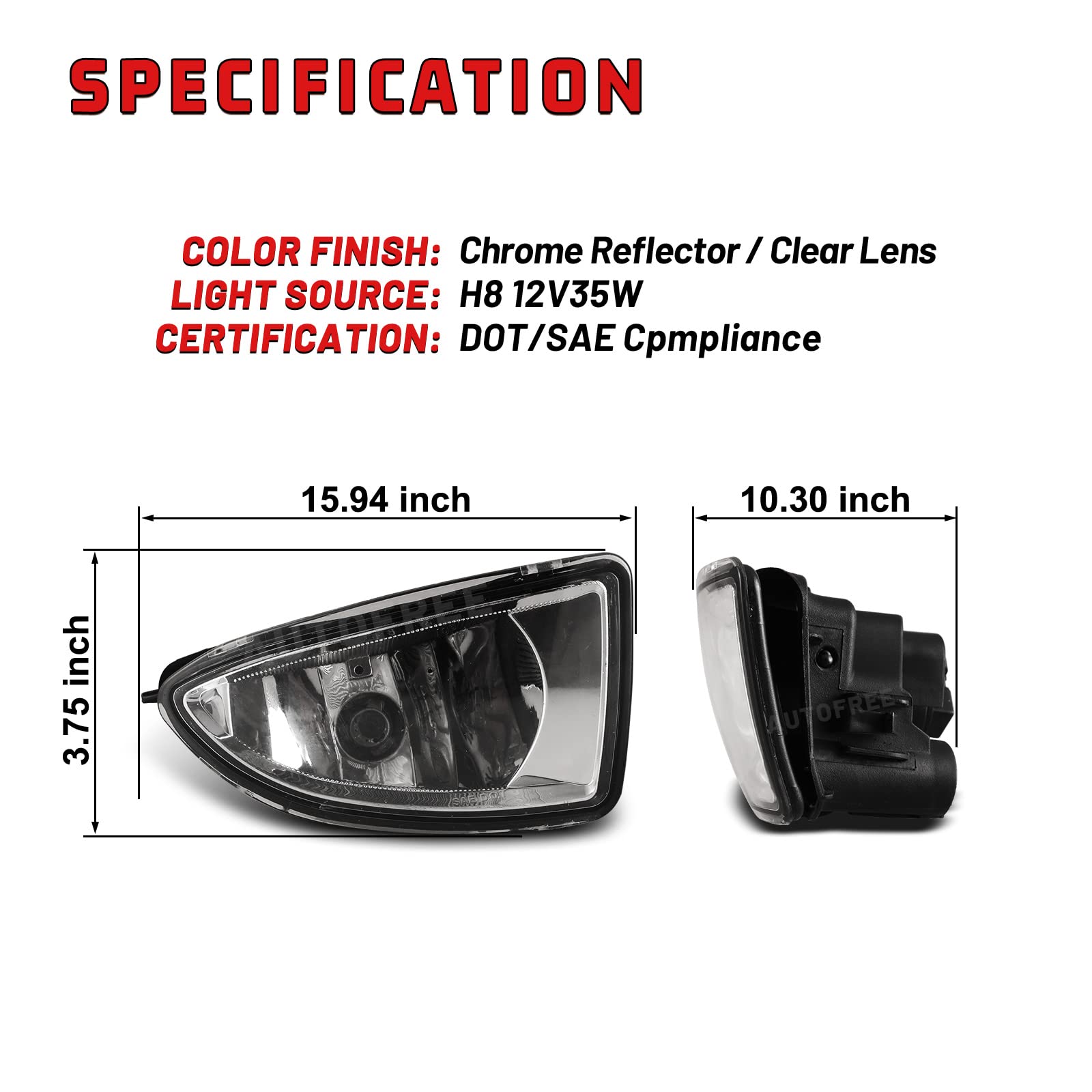 Autofree Fog Lights For Honda Civic 2004 2005 2/4 Door With H8 12V35W Fog Lamps Assembly Replacement Included Wiring Kits & Swit