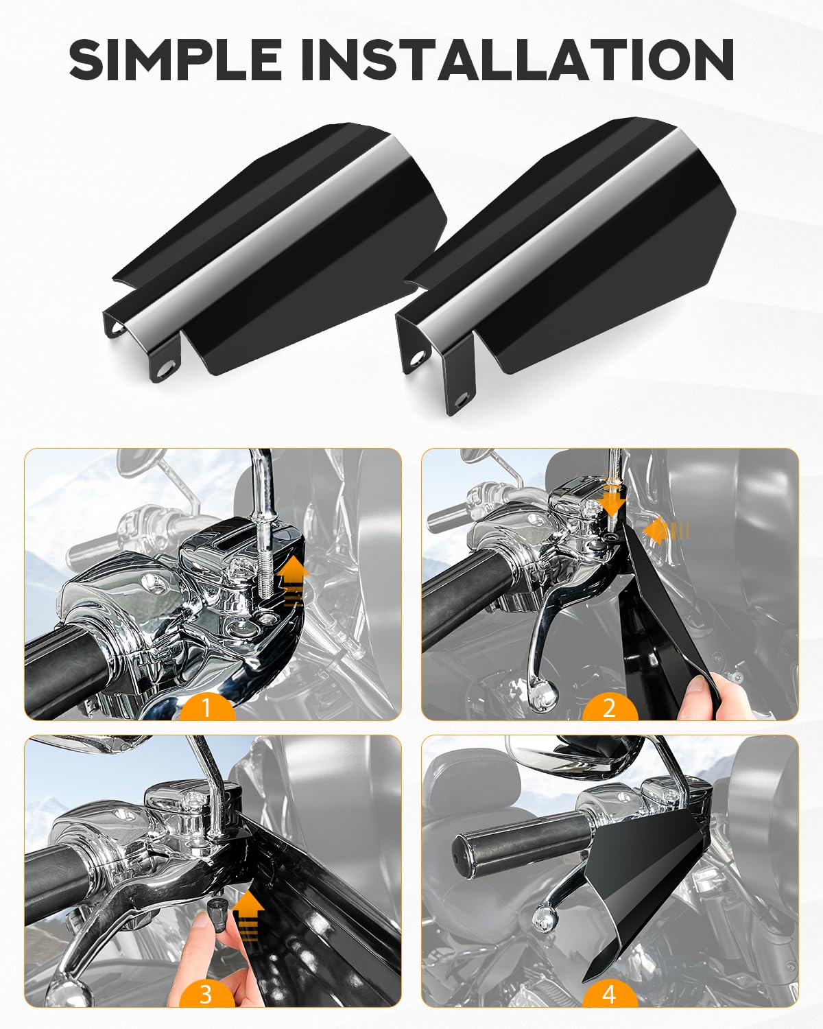 PBYMT Gloss Black Coffin Cut Handguards for Harley Sportster & Touring, Large, Stainless Steel, 2007-2024 Compatibility