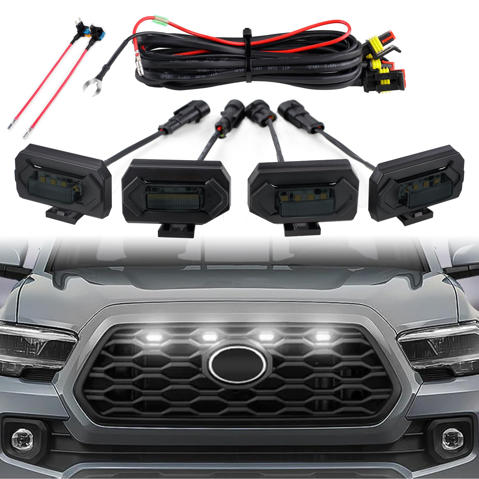 SEVEN SPARTA Grill LED Lights 4 PCS for Toyota Tacoma 2020-2023, Black & Orange, Plastic, Model SZ10776, OEM Off Road Replacement
