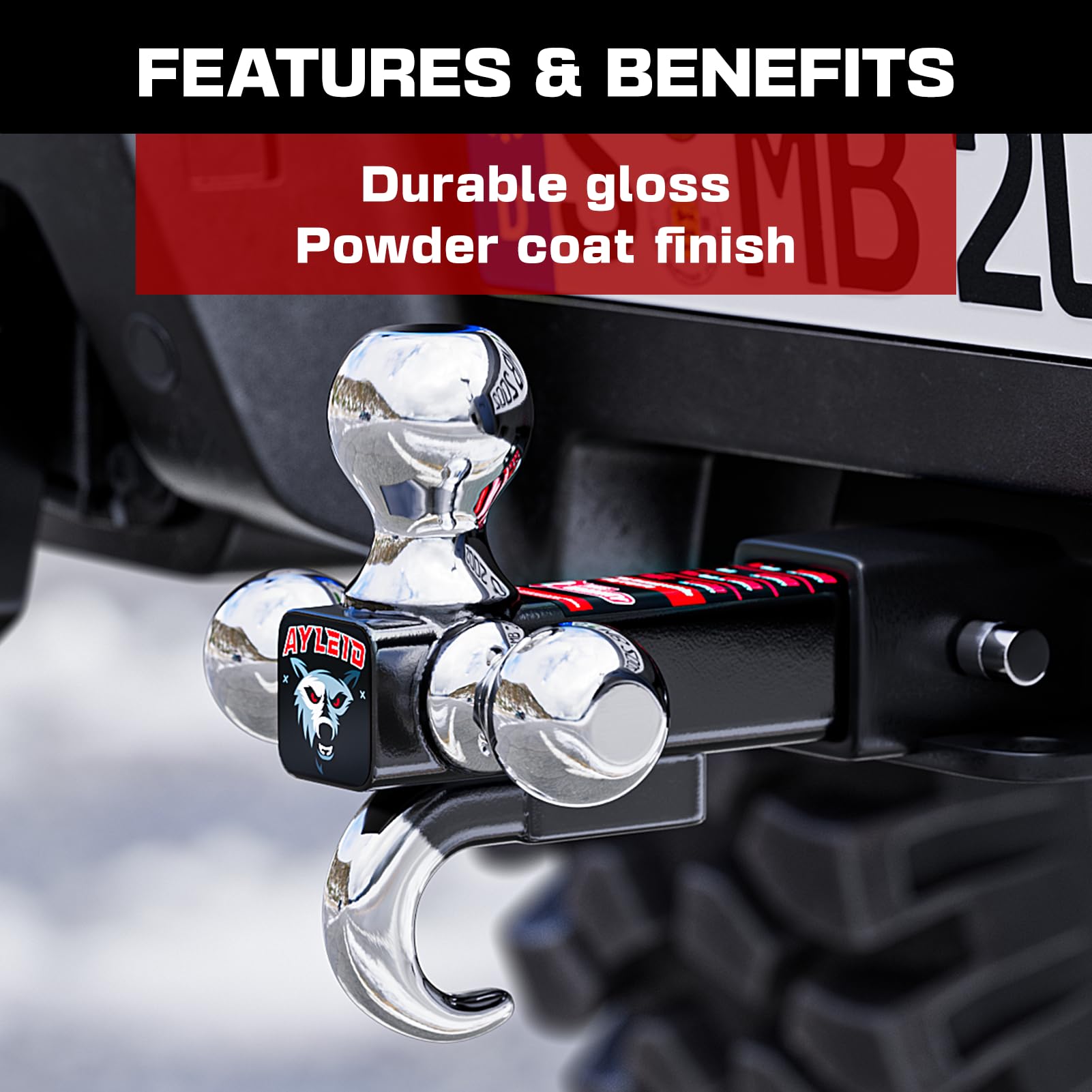 Ayleid Tri-Ball Hitch Mount with Locking Pin - 1-7/8", 2", 2-5/16" - Silver Model AY4-JP40-L