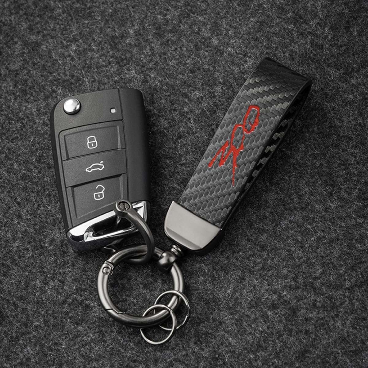 Huiants Carbon Fiber Style Car Keychain 300 Emblem Microfiber Leather Key Chain Compatible With Chrysler 300 300C 300S Accessori
