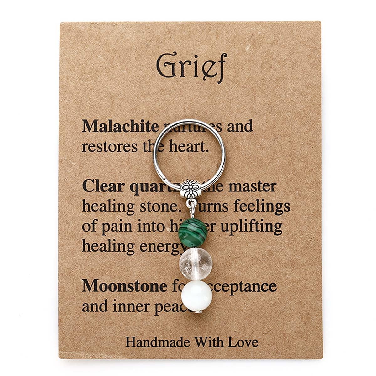 oasymala Crystal Keychain for Men & Women - Natural Stone Beads, Stainless Steel, Thoughtful Gift with Symbolic Meaning (Grief)