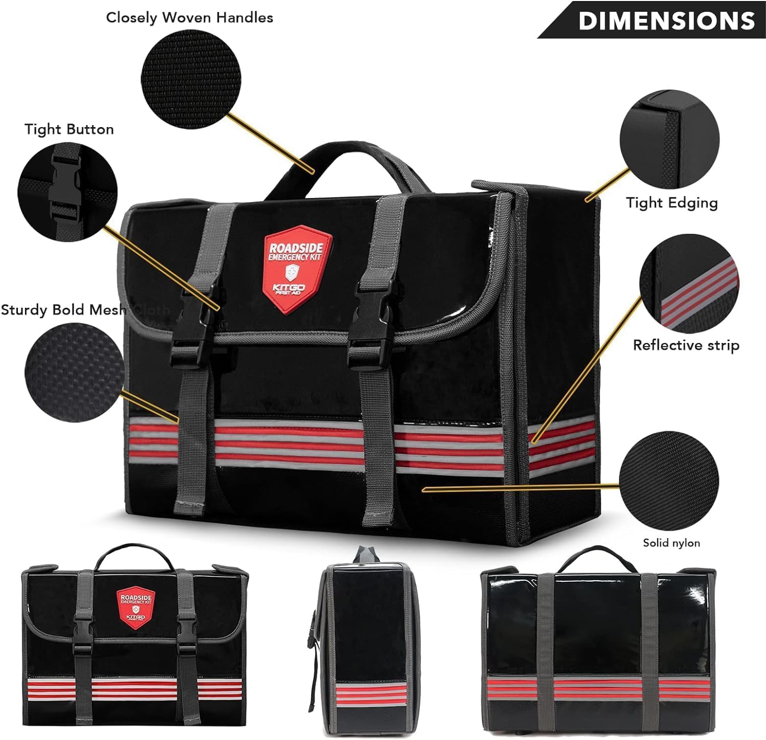 Kitgo Car Emergency Kit - 126 Piece Roadside Assistance Set, Black, Jumper Cables & Tow Rope, Ideal for Truck & RV Safety