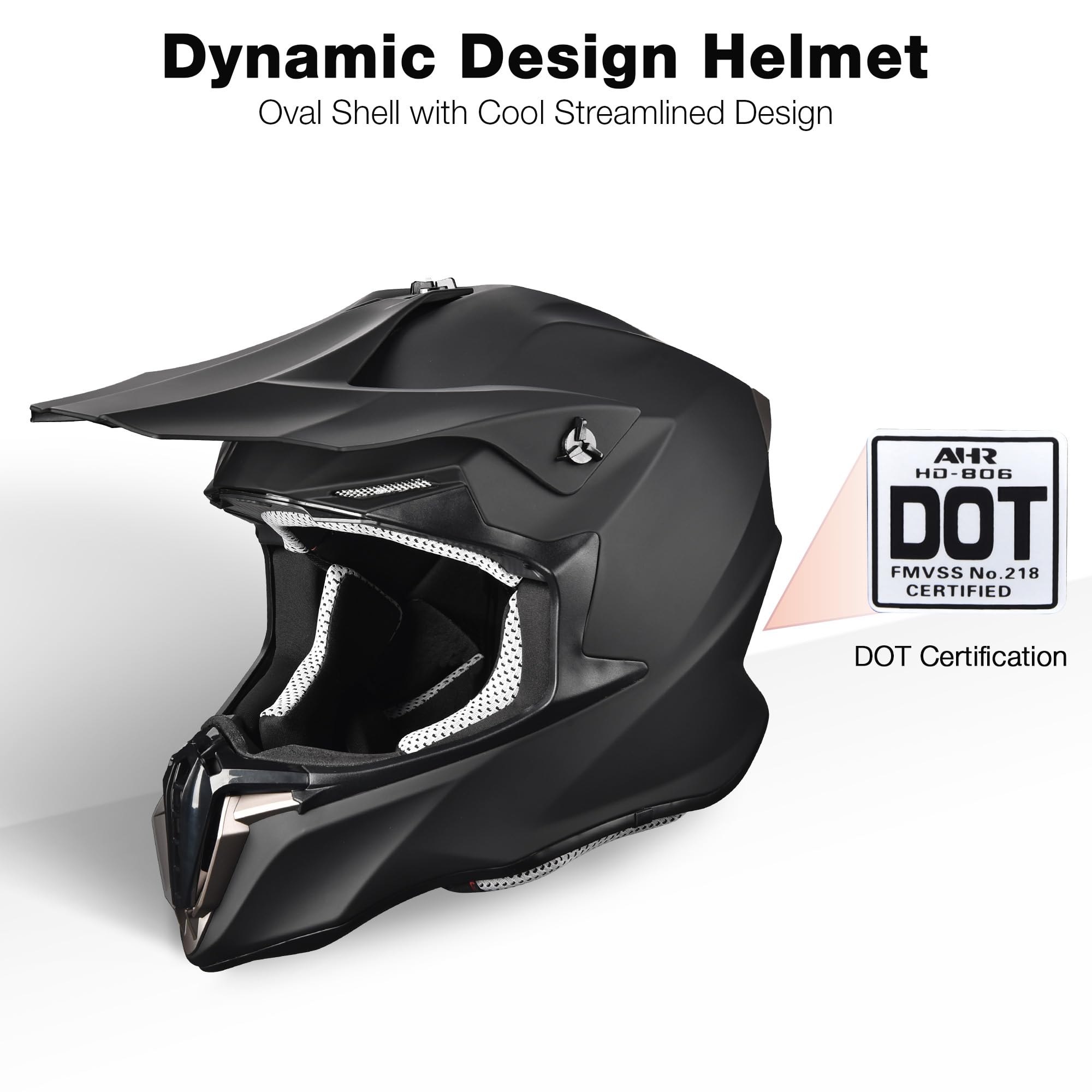 Ahr Offroad Full Face Motorcycle Helmet Motocross Dirt Atv Dot Matte Black Xl