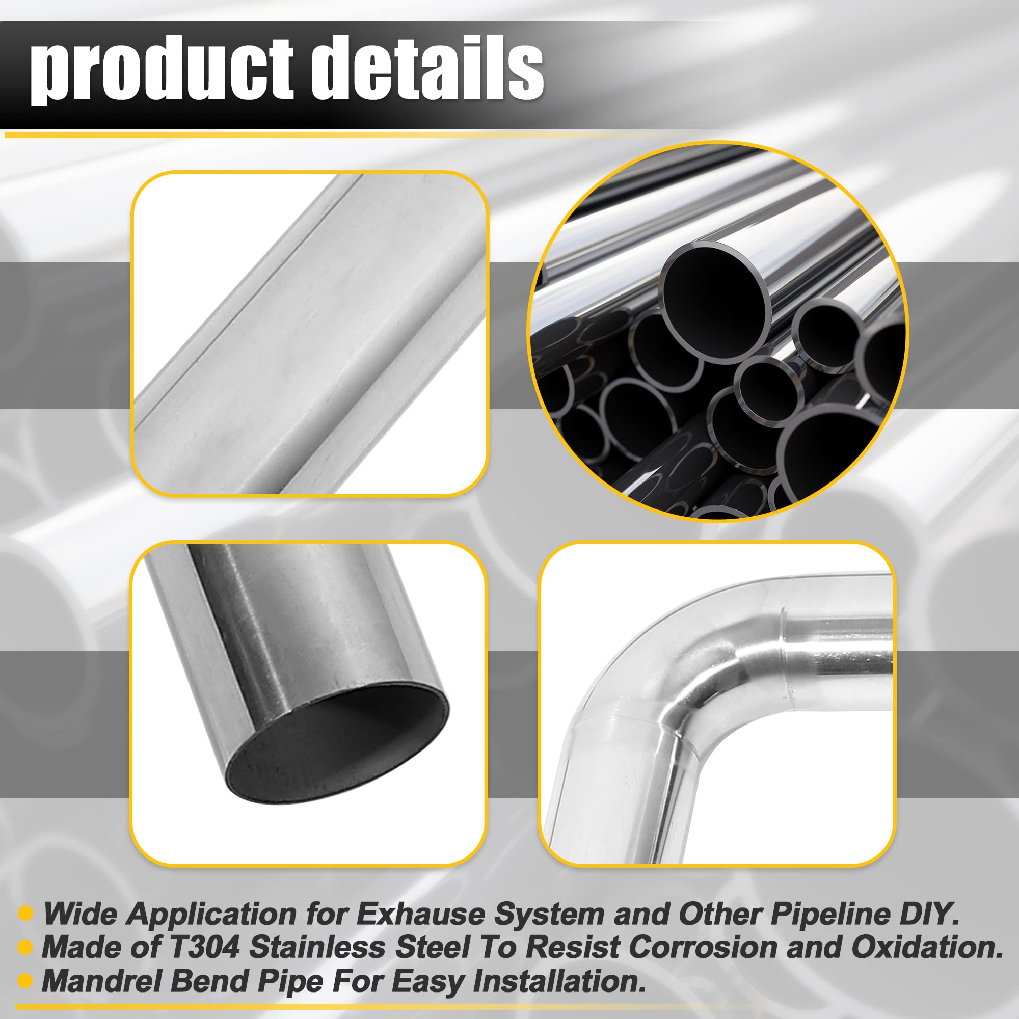 X AUTOHAUX 2 Pcs 90 Degree Bend 3'' OD Car DIY Custom Mandrel Exhaust Pipe 3 Inch Tube Pipe 12.99 Inch End to End T304 Stainless