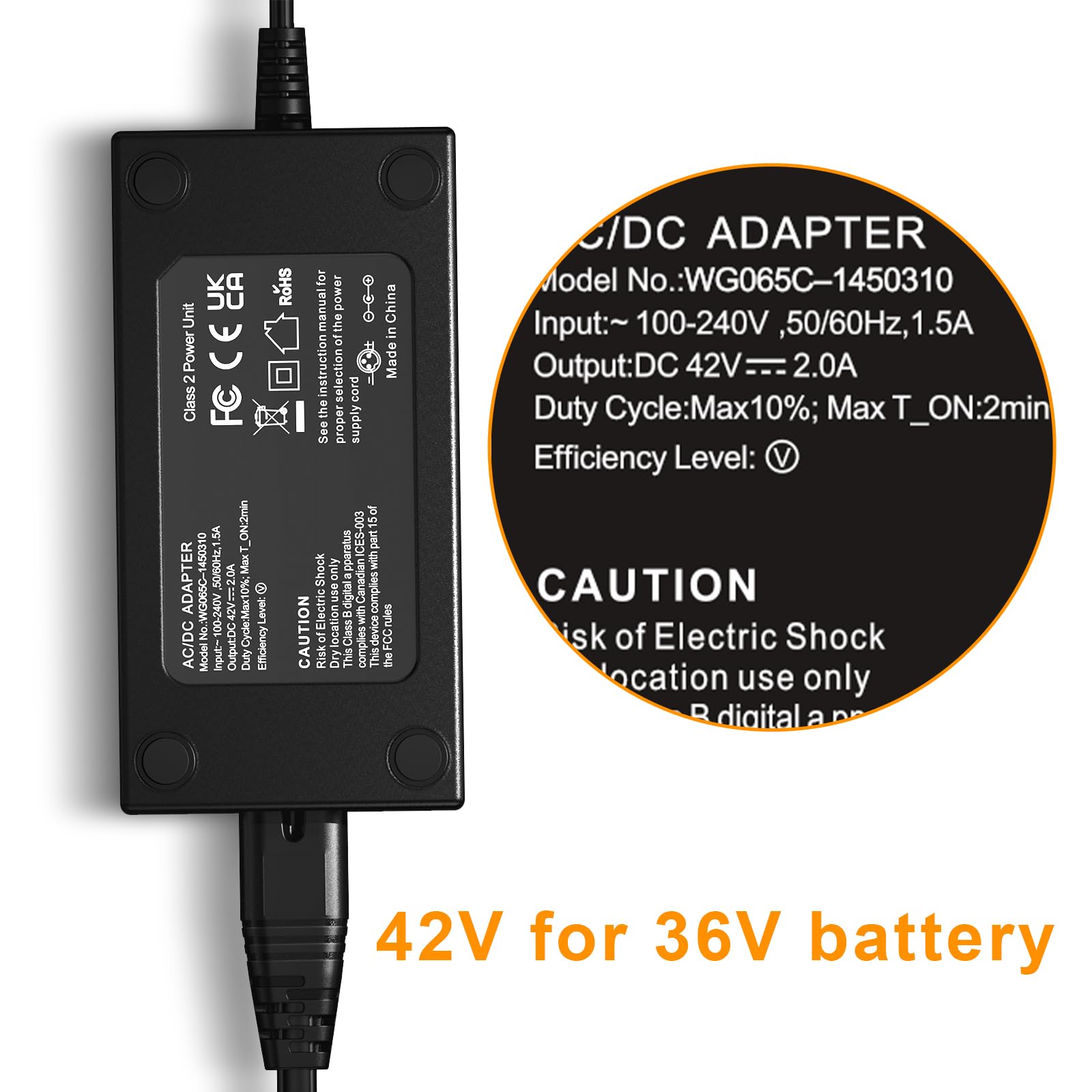 Falamiao 42V 2A Charger Replacement for Gotrax Electric Scooter 1 Prong with 5.5mm tip Universal Compatible with 36V Li-ion Batt