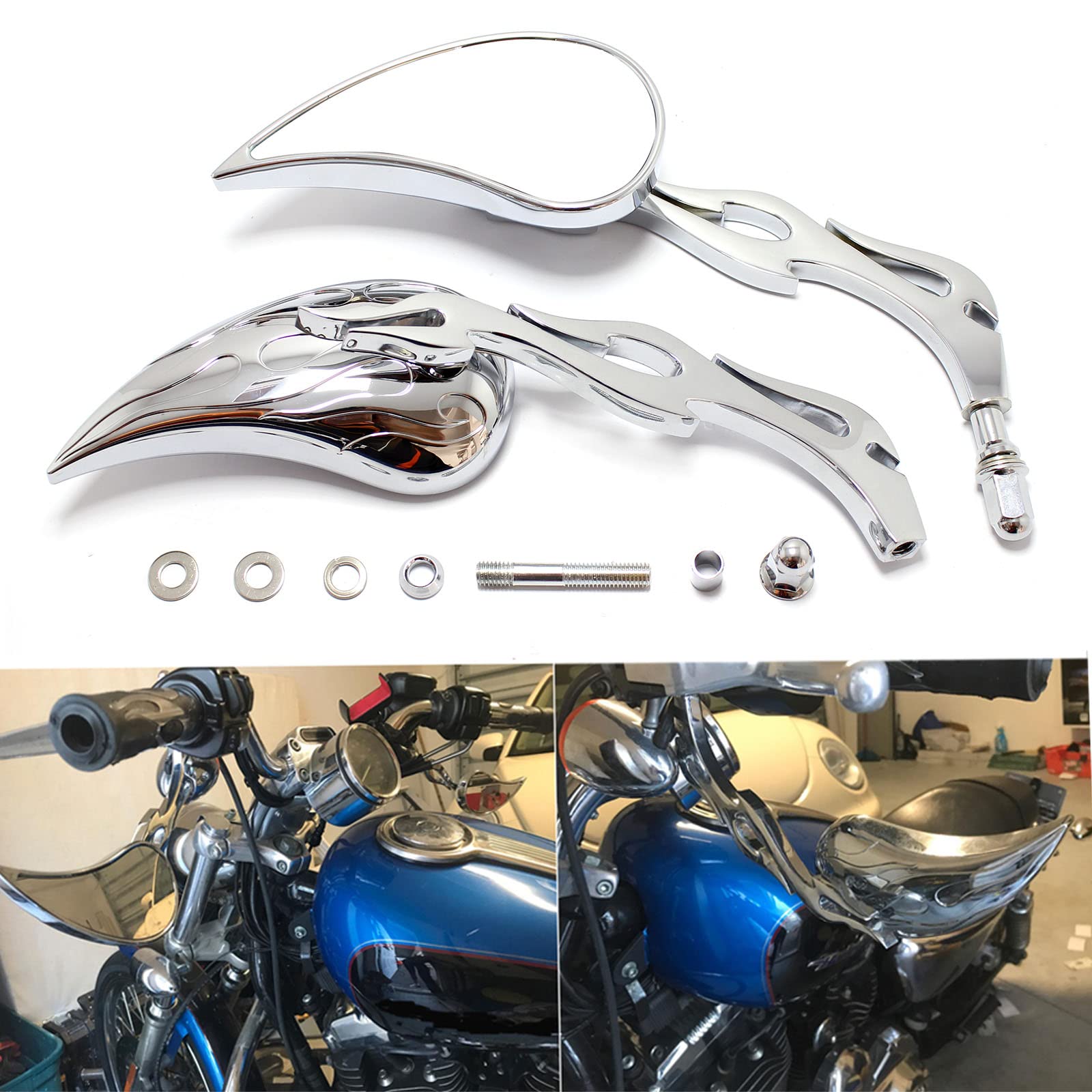 8mm Chrome Motorcycle Teardrop Rearview Side Mirrors For Sportster XL 883 1200 Road King V-Rod Street Glide Electra Glide Dyna S