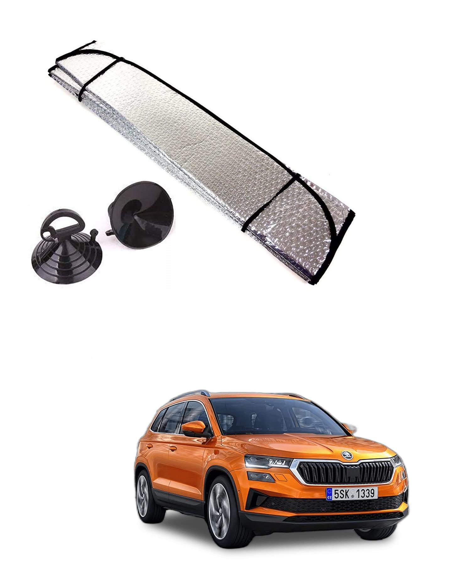 Auto Addict Car Sunshades Aluminium Foil Foldable Windshield (Front Window,Rear Window,1 pc) Sunshade for Skoda Karoq
