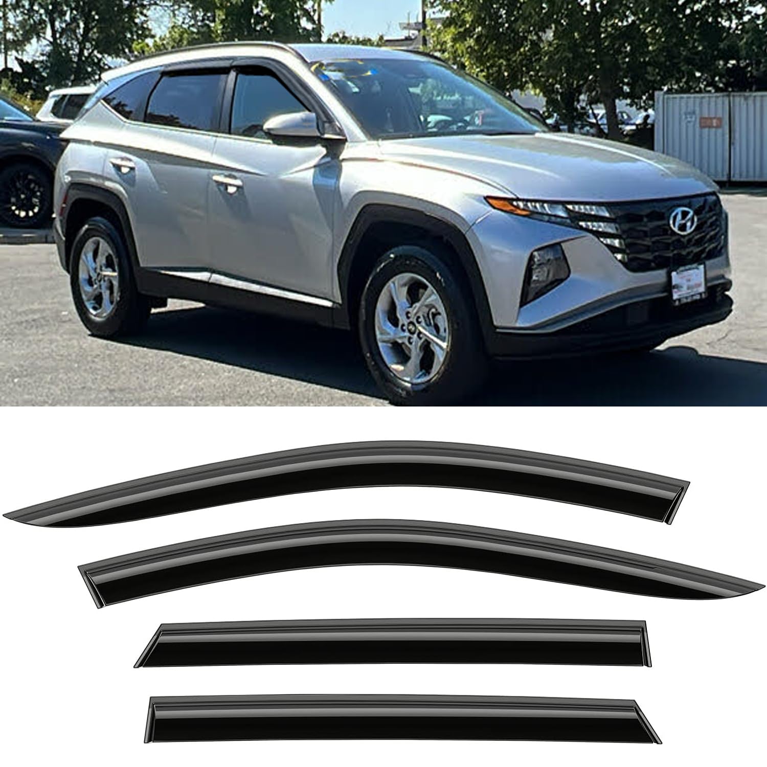 Outside All Weather Durable Rain Guards Window Visor Fit For Hyundai Tucson & Tucson Hybrid 2022-2024 Window Deflectors, Vent Gu