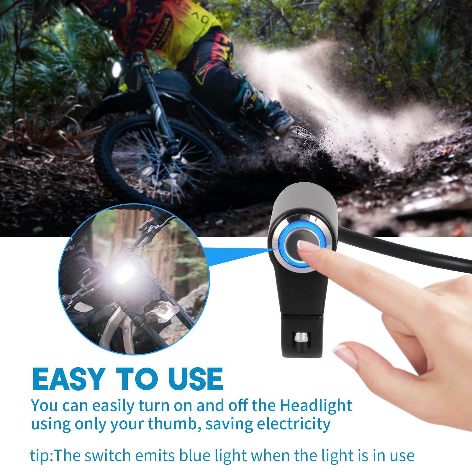 Alpha Rider Headlight Kill Switch Kit for Talaria Sting R MX4 - Blue Halo, Plug and Play, Battery Saver with LED On/Off Switch