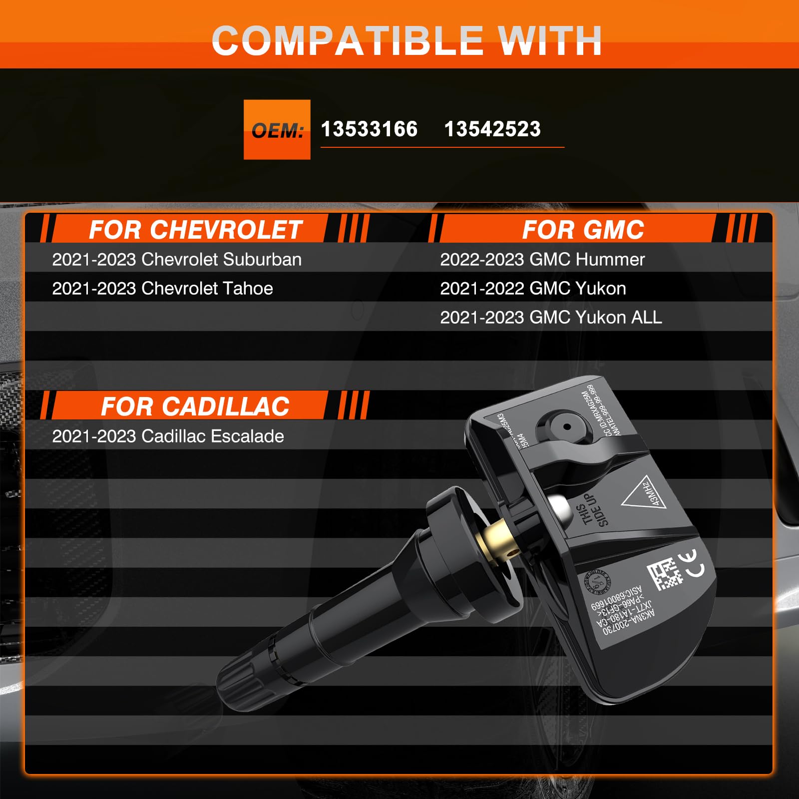 GEARMEISTER TPMS Sensors, 433 MHZ Tire Pressure Monitor System Replacment Sensor for 2020-2024 Chevy Silverado GMC Sierra Cadill
