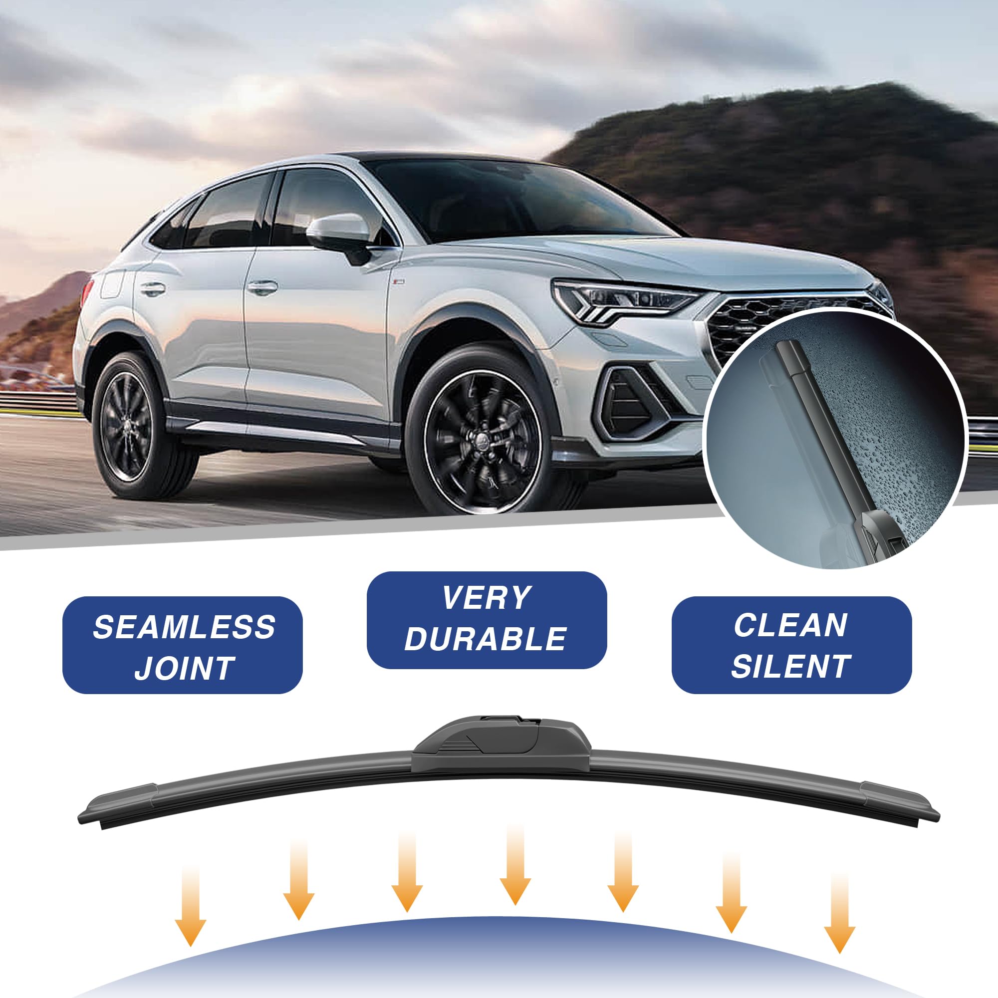 26''+16'' Silicone Windshield Wiper Blades Fit For Honda Crv 2016-2012 Accord 2022-2018 Toyota Rav4 2023-2013 Corolla 2019-2009