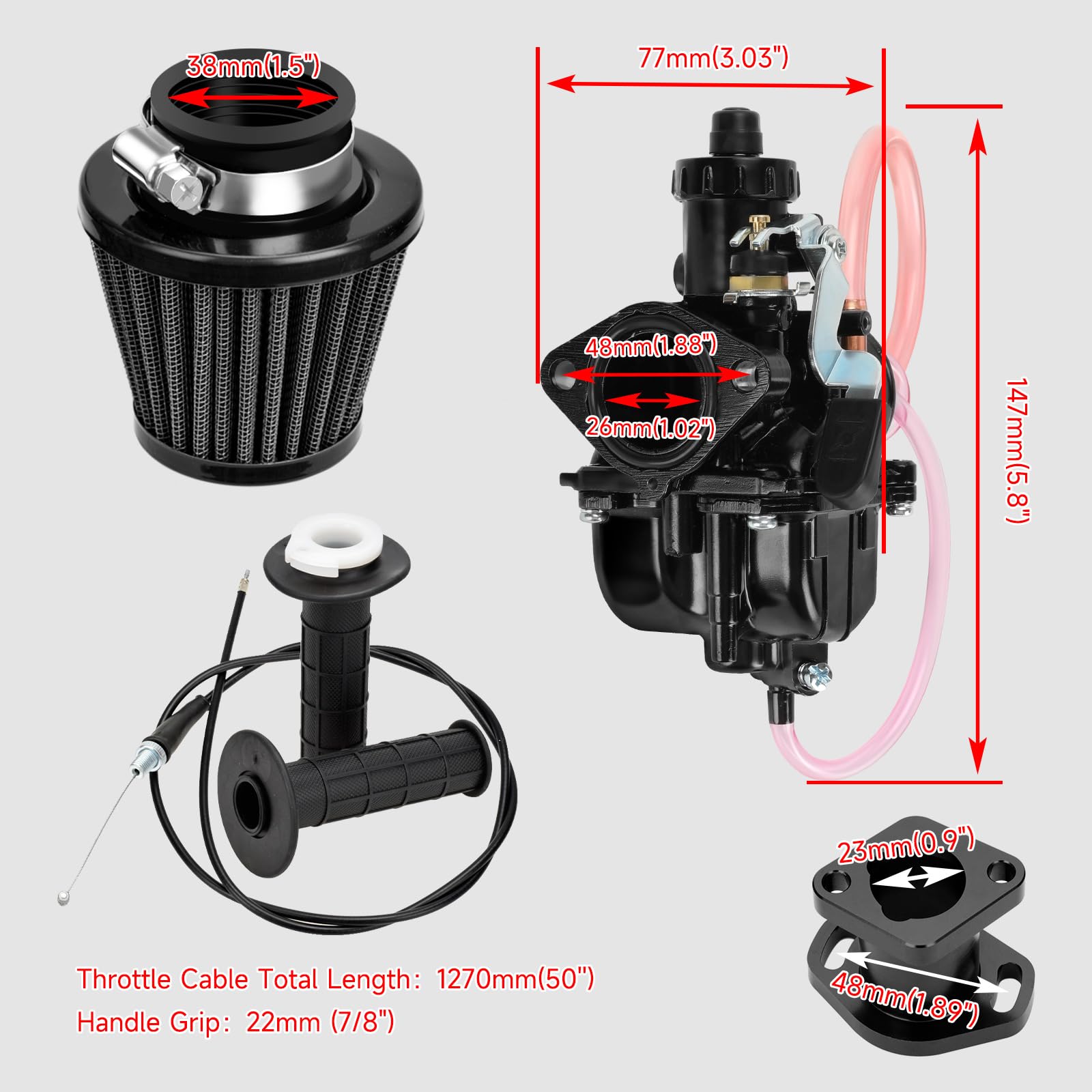 FVRITO VM22 Carburetor & Throttle Kit for Predator 212cc/196cc Mini Bikes, Go Karts - New Black