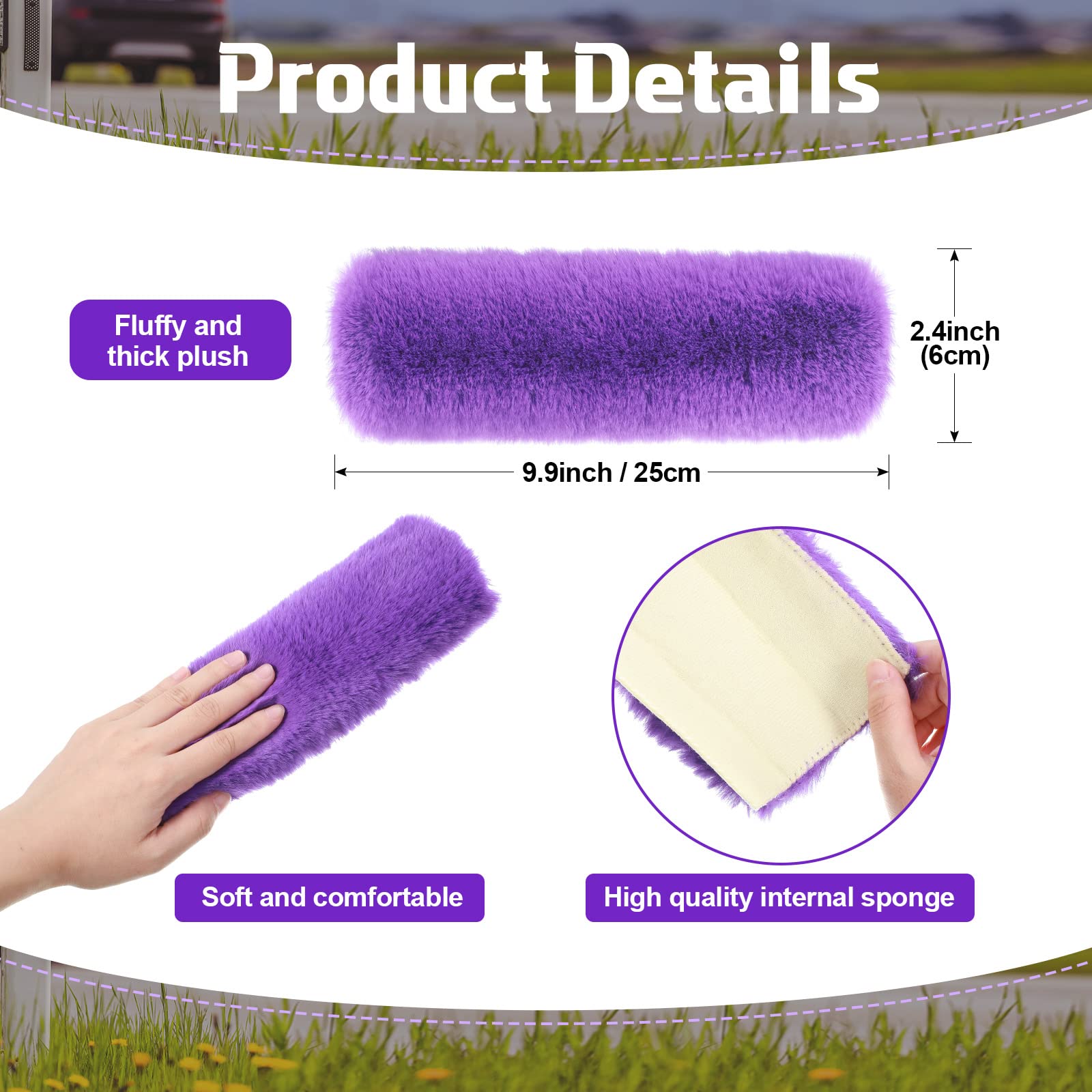 Boao 4 Pack Faux Sheepskin Car Seat Belt Pads Seatbelt Protector Soft Seat Belt Shoulder Strap Cover Comfort Harness Pad(Purple,