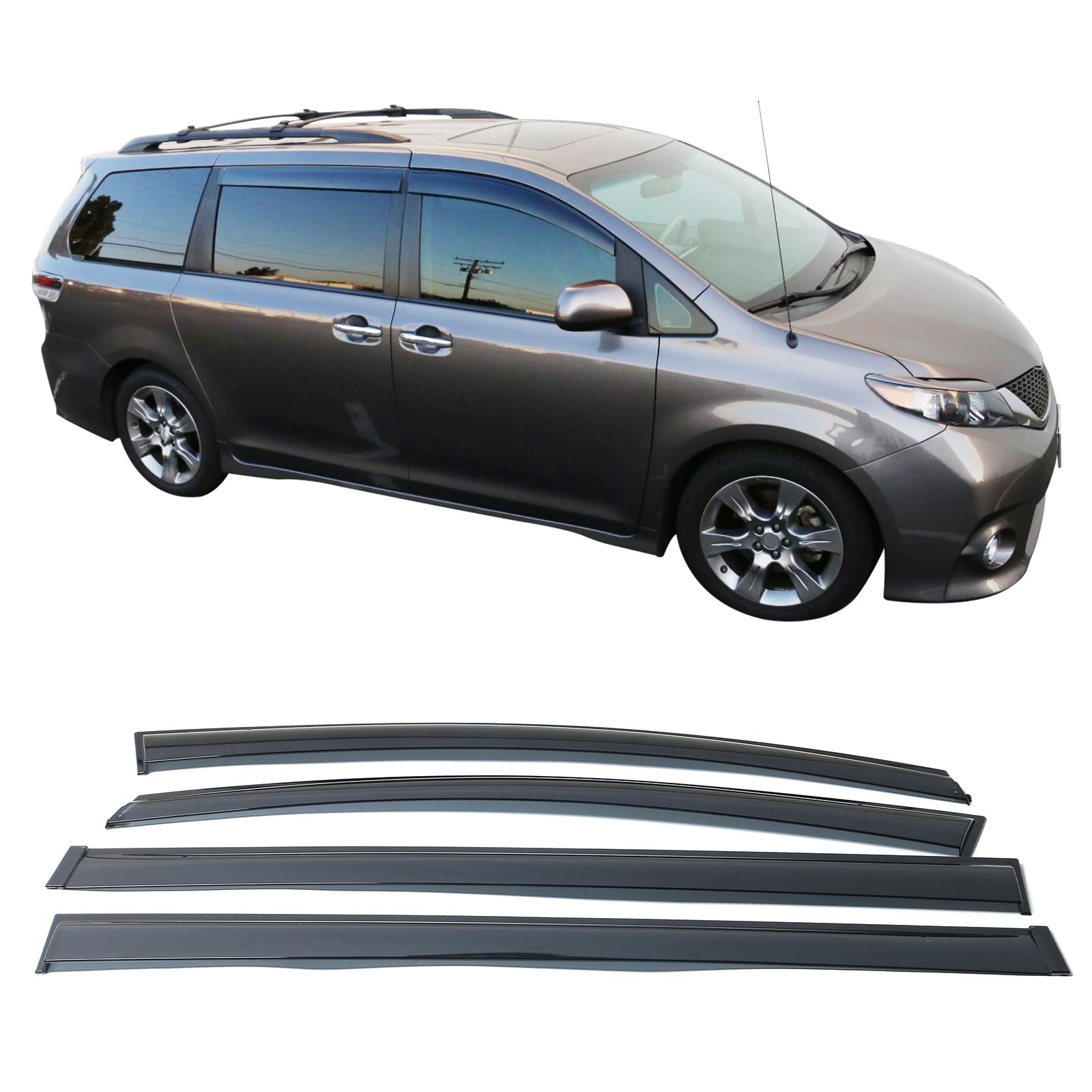 IKON MOTORSPORTS Window Visor, Compatible with 2011-2020 Toyota Sienna, Injection Polycarbonate Window Visor Rain Guard Shade, 2