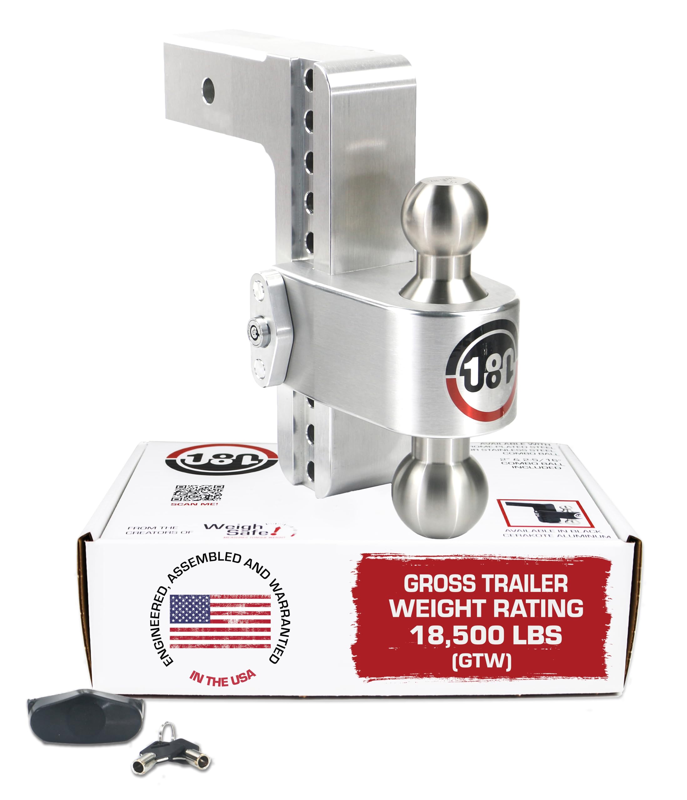 Weigh Safe Adjustable Trailer Hitch Ball Mount - 8 Adjustable Drop Hitch For 2.5 Receiver - Premium Heavy Duty Aluminum Trailer Tow Hitch W/ Stainless Steel Tow Balls (2 & 2 5/16) - 18,500 Lbs Gtw