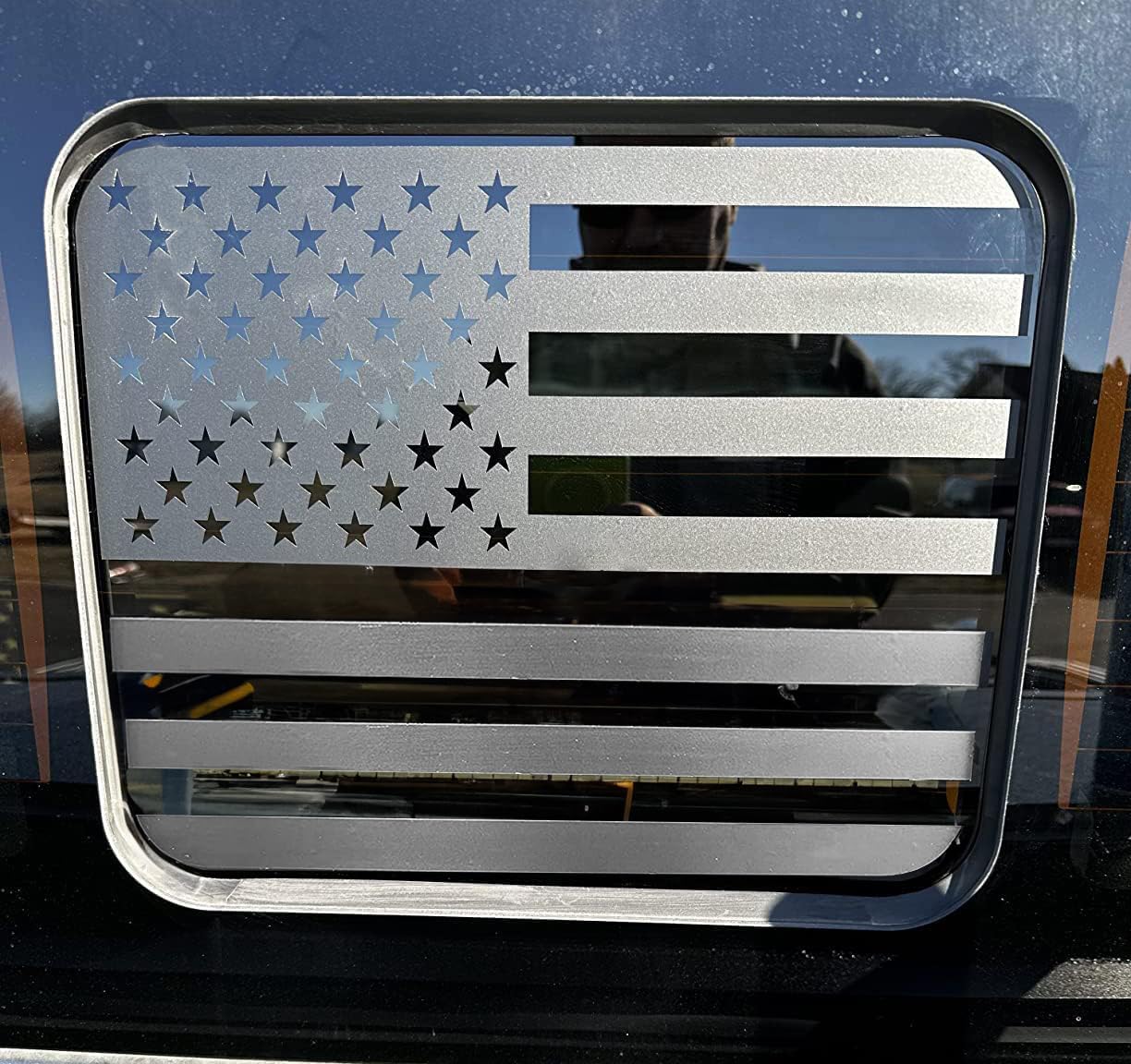Xinghe For 2015-2023 Ford F150 F250 F350, Rear Middle Window American Flag Decals, Matte Black Usa Flag Decal For Truck Back Win