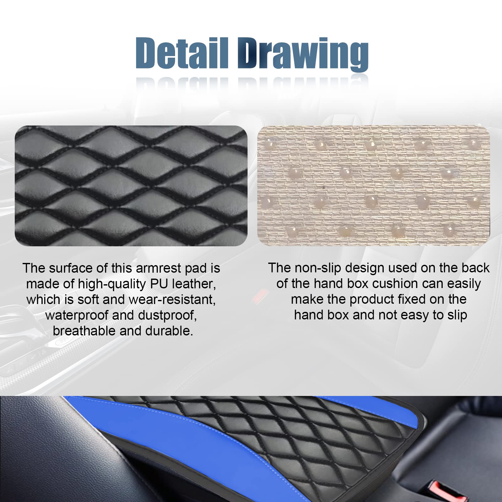 Car Center Console Cover, Universal Leather Waterproof Armrest Seat Box Cover Protector, Comfortable Car Decor Accessories Fit For Most Cars, Vehicles, Suvs -Blue