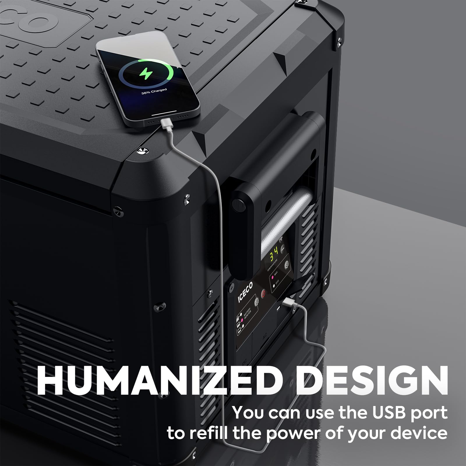 Iceco Vl35 Pros 35 Liters Portable Refrigerator, Multi-Directional Lid, Dual Usb & Dc 12/24V, Ac 110-240V, Steel Compact Refrige