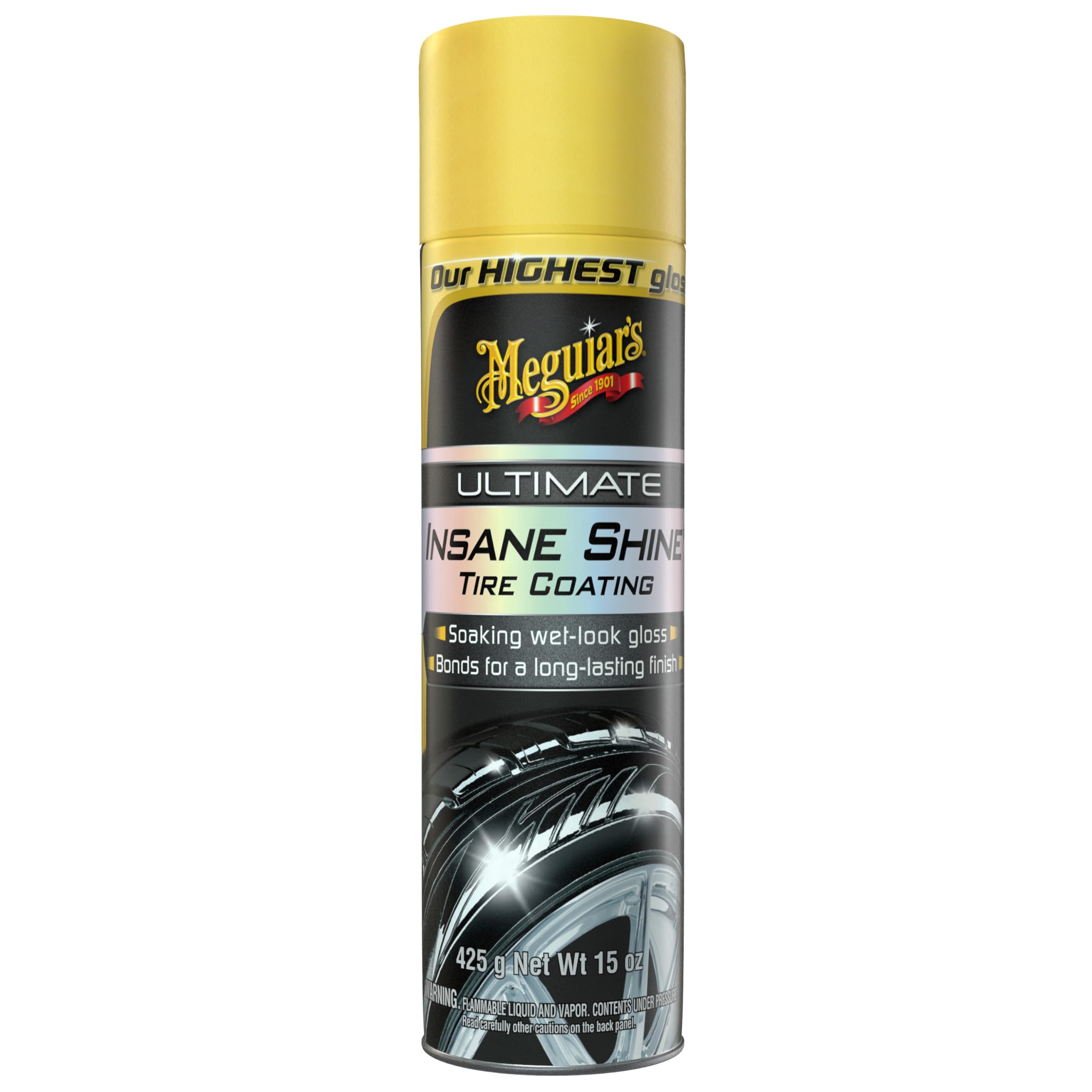 Meguiar's Ultimate Insane Shine Tire Coating - Premium Tire Dressing that Delivers a Lasting High Gloss Wet Look that's Easy to 