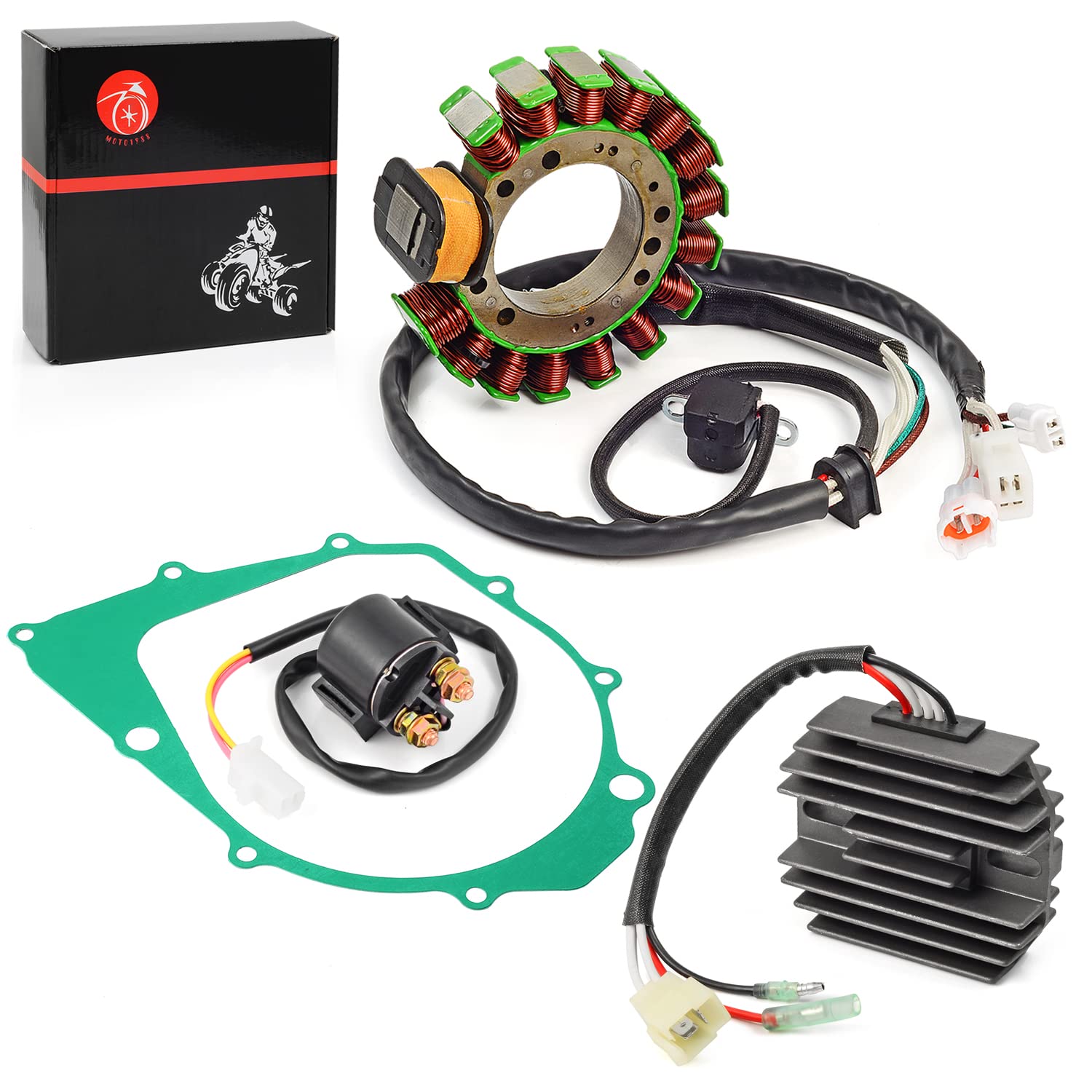 Stator & Regulator Relay With Gasket For Yamaha Warrior 350 Yfm350 1996 1997 1998 1999 2000 2001 3Hn-85510-10-00 3Gd-15451-00-00