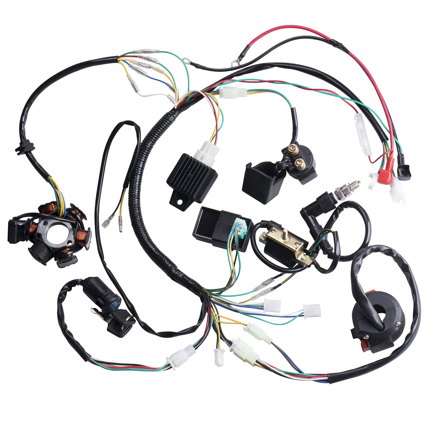 OTOHANS AUTOMOTIVE Complete Electrics Wiring Harness for 50cc-125cc ATVs, Go Karts, Dirt Bikes - Black Copper Components