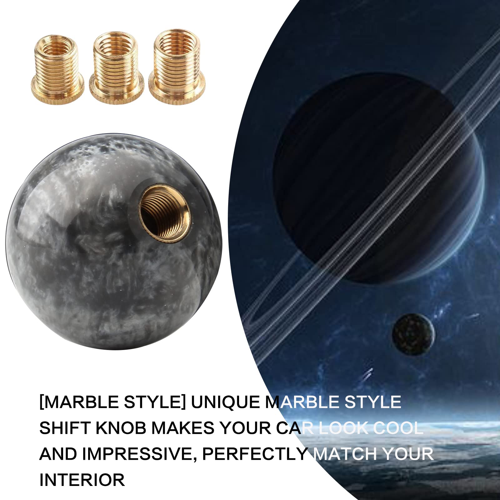 Yiuiy Round Ball Shift Knob Universal Marble Style Gear Shift Knob 5 6 Speed For Manual Automatic Vehicles With Adapters (Gray)