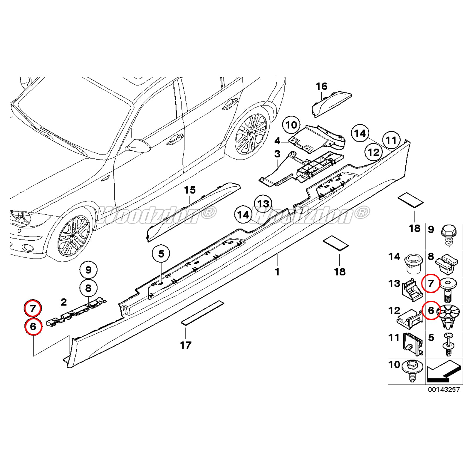 Woodzdon 20 Pcs Rocker Panel Moulding Clip Side Sill Skirt Trim Clip Wheelhouse Trim Retainer Fastener 07147122912 07147122913 F