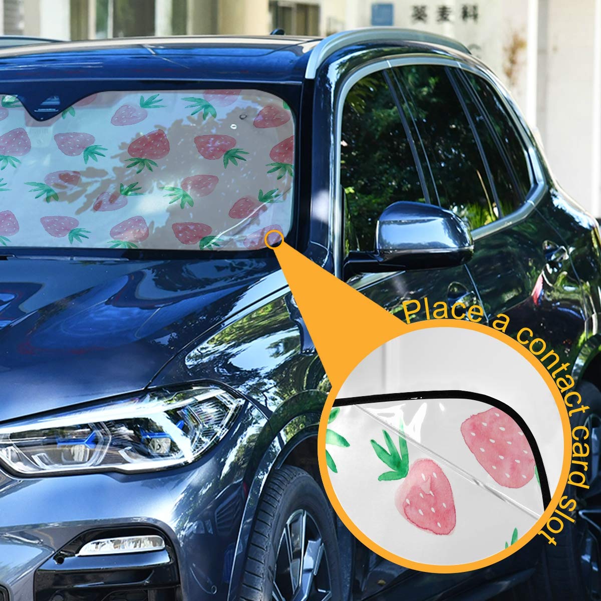 Oarencol Fresh Strawberry Car Windshield Sun Shade Cute Pink Fruit Foldable Uv Ray Sun Visor Protector Sunshade To Keep Your Veh