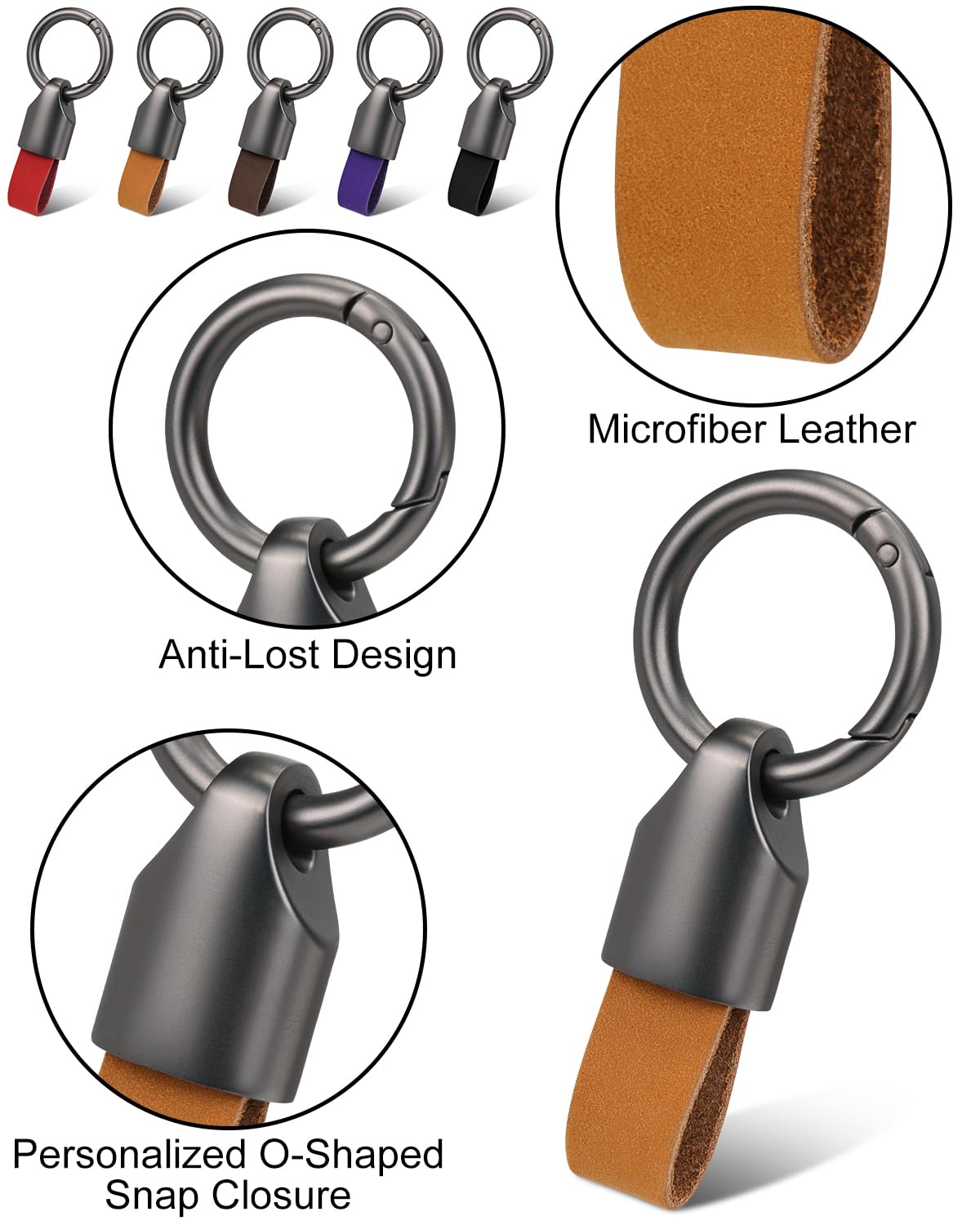 Whtawtaw Car Key Chain Ring Clip, Universal Detachable Leather Car Keychain, Small Key Fob Accessory With Anti-Lost O-Ring Keyri