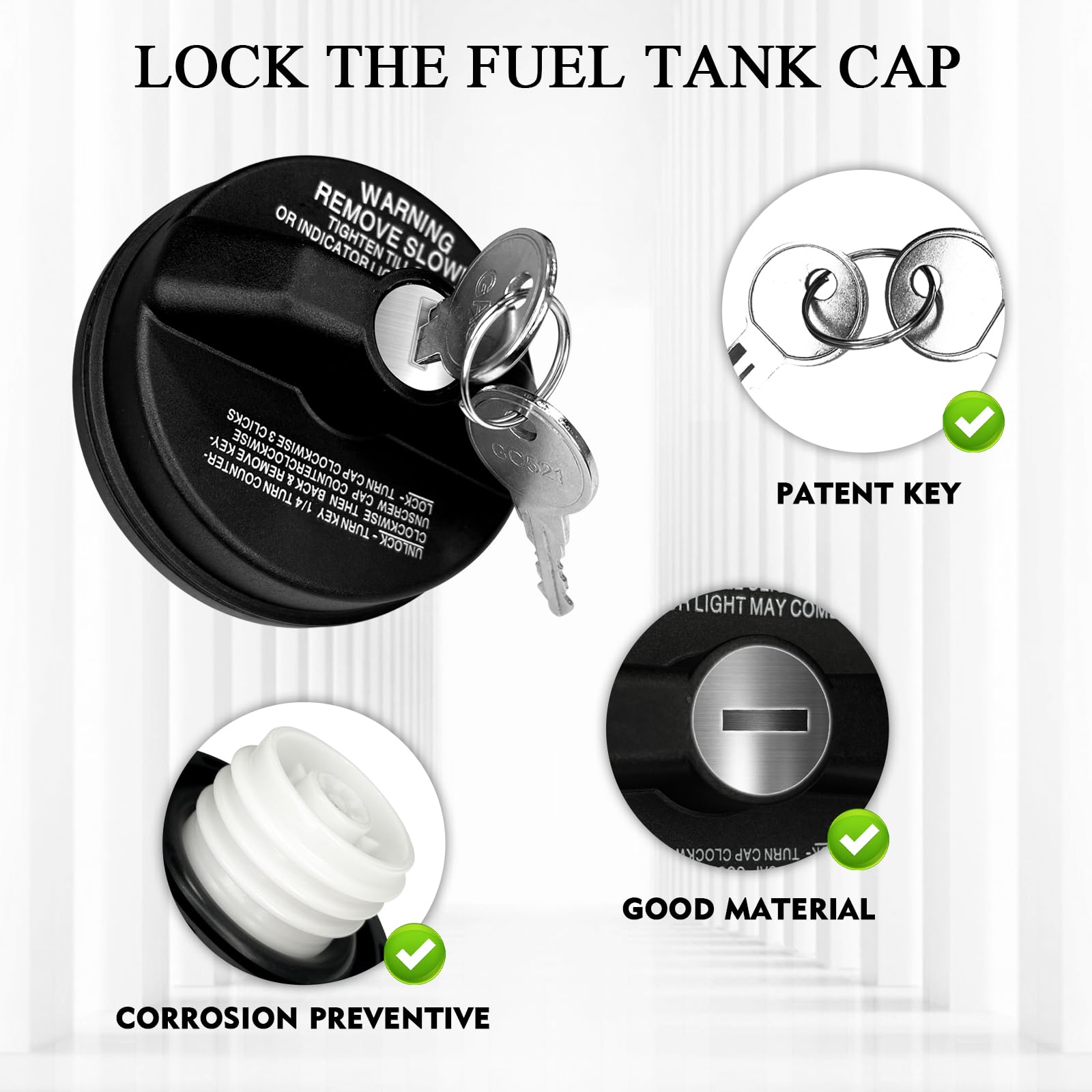 QBOONPT Locking Gas Cap, Fuel Gas Tank Cover Locked Compatible with Toyota 4Runner, Chevy Silverado Camaro, Honda Nissan GMC Maz