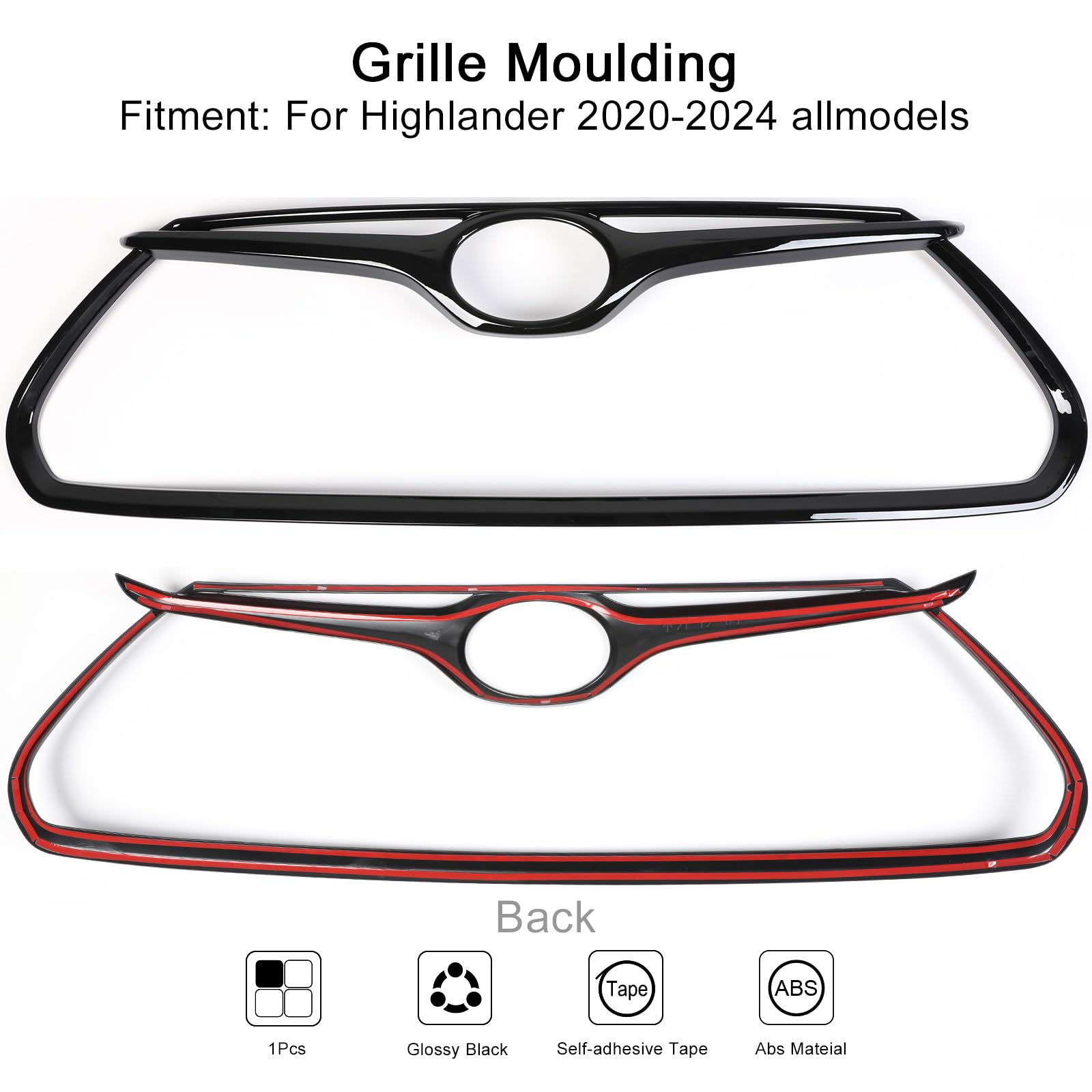 YAKANEY Grille Mesh Cover Trim for Toyota Highlander 2020-2025, Gloss Black, Sporty Luxury Frame, Model H-E