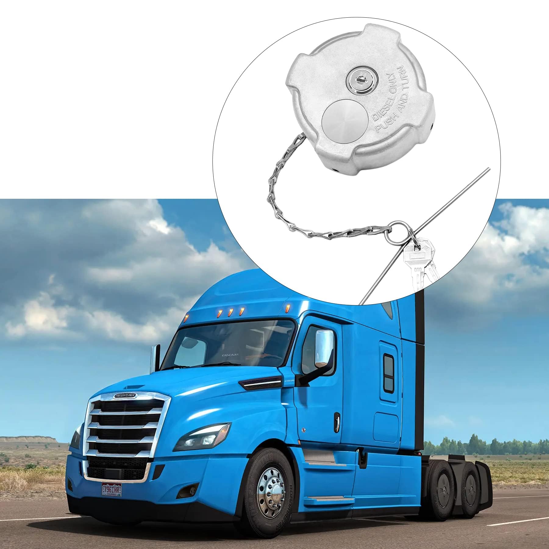 Locking Fuel Cap (2PCS), Compatible with 1996-2018 Freightliner Cascadia Columbia Century Coronado 1/4 Turn Lock Gas Cap, 3In Al