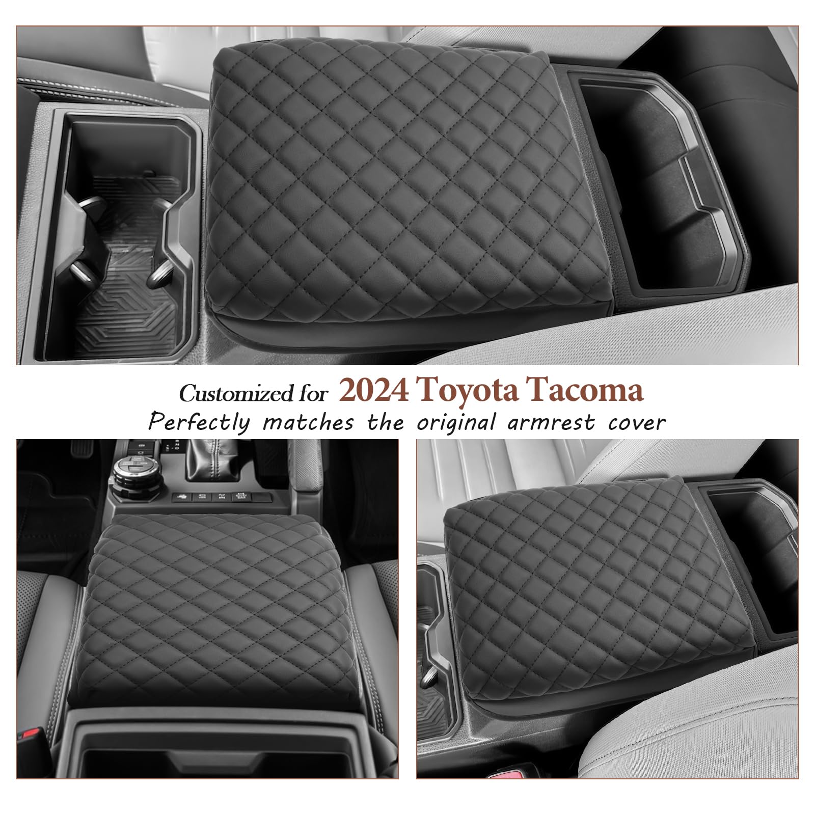 SKTU Tacoma Center Console Cover - Leather Armrest Cushion with Pockets for 2024-2026 Tacoma - Black Type C