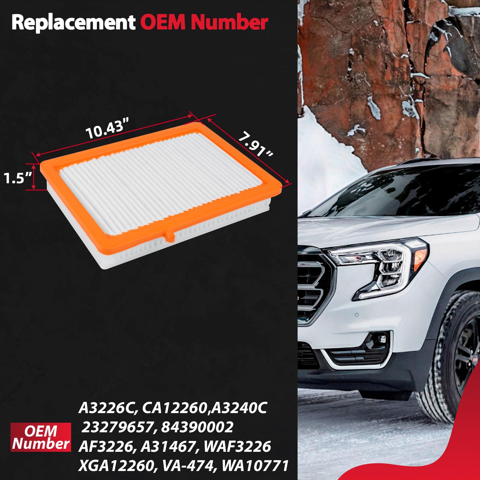 Engine Air Filter Fit For 2018-2025 Chevy Equinox/ 2018-2024 Gmc Terrain Ca12260 A3226C A3240C 23279657