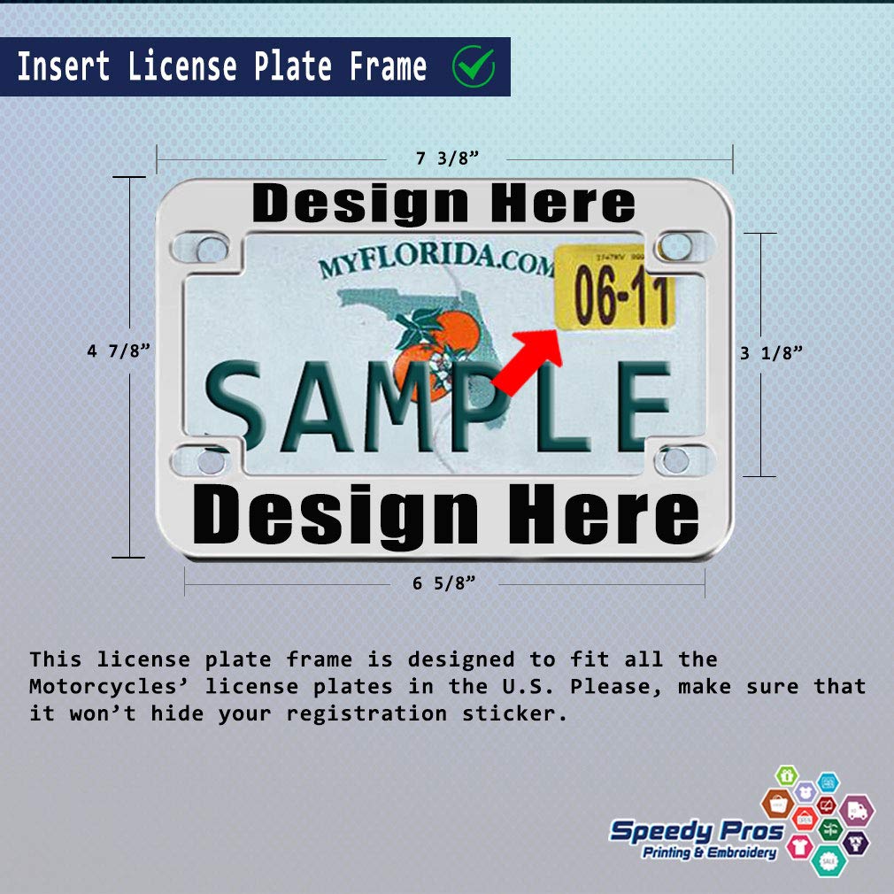Speedy Pros Metal Zinc Custom Bike License Plate Frame Custom Personalized Text Motorcycle Accessories License Plate Holder Chrome 4 Holes 1 Frame