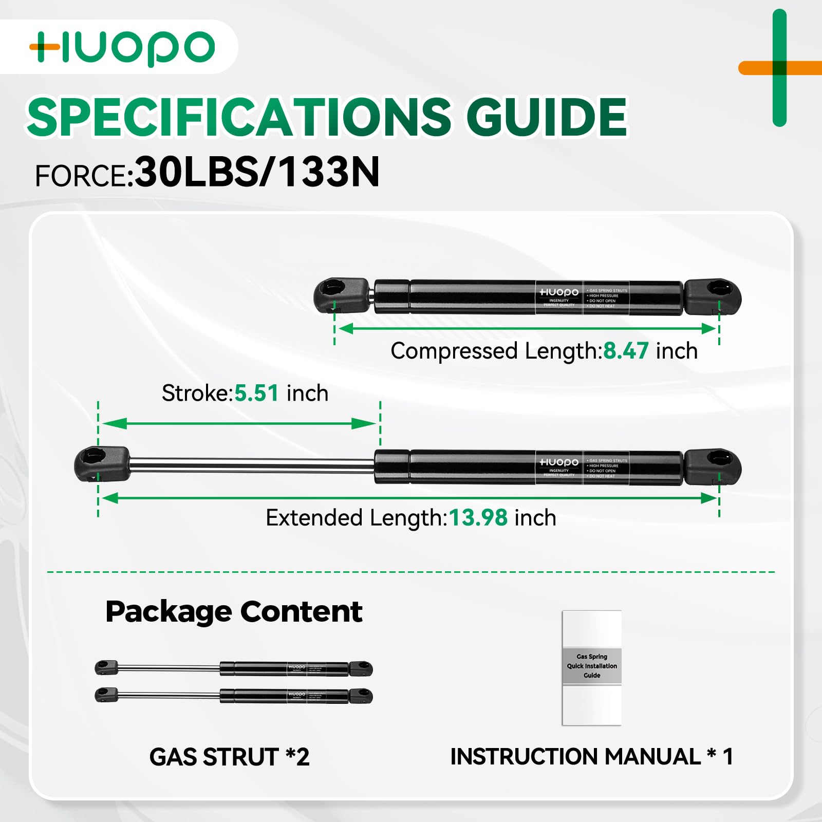 HUOPO 14 Inch Gas Struts Shocks Spring Lift Support for Leer Camper Shell - Set of 2, 30lb/133N Replacement Parts