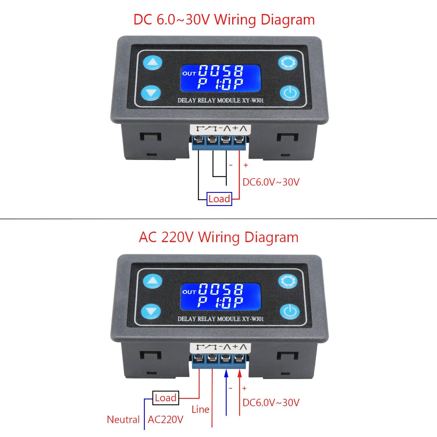 DROK Delay Relay Module, DC 6-30V Timer Relay 12V 24V 0.01s-9999min 50mA Digital Timer Cycle Delay Switch Module AC 220V Power O
