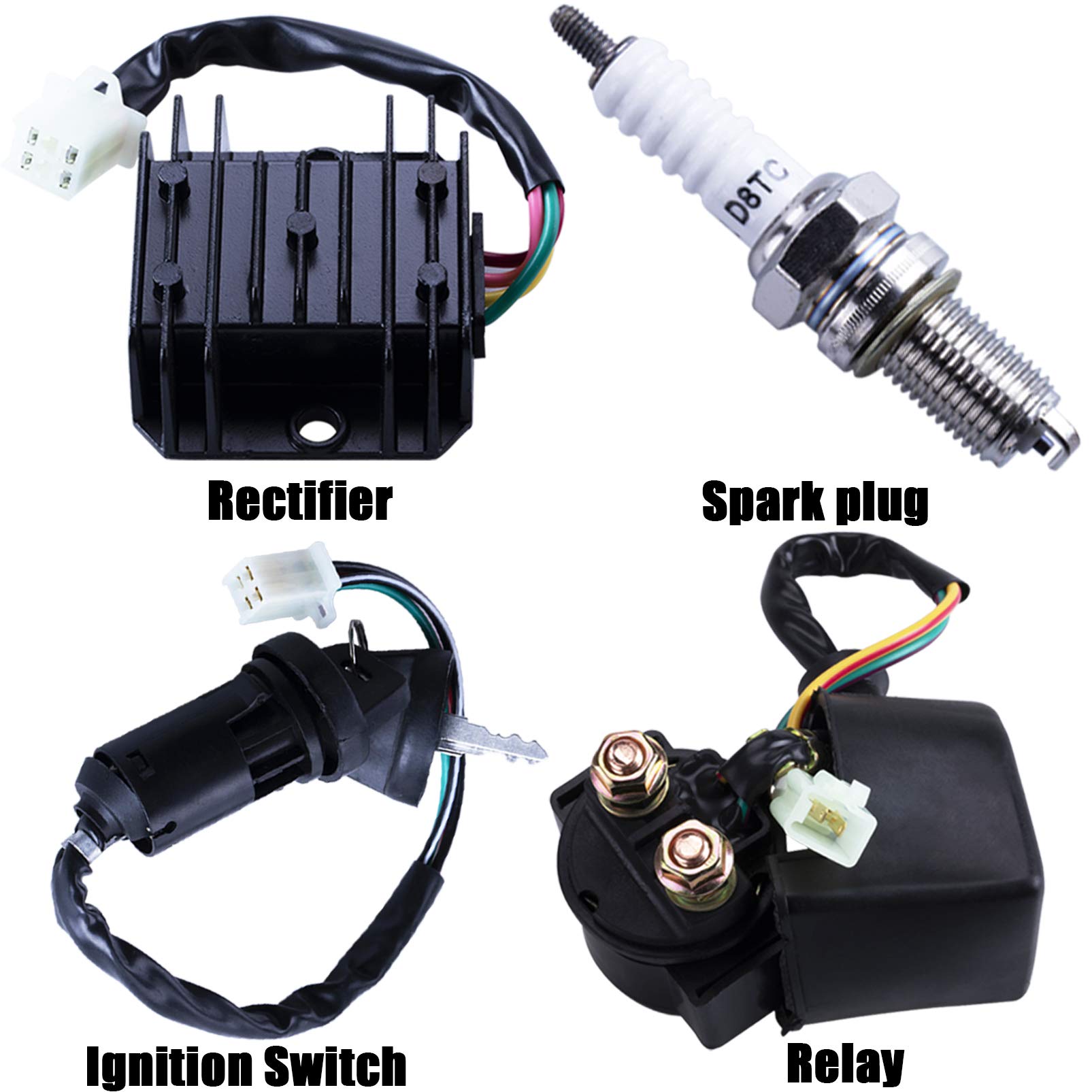 Complete Electrics Wiring Harness CDI Ignition Coil Solenoid Relay Spark Plug Kits for Chinese 4-Stroke ATV Quad Dirt Bike 150cc