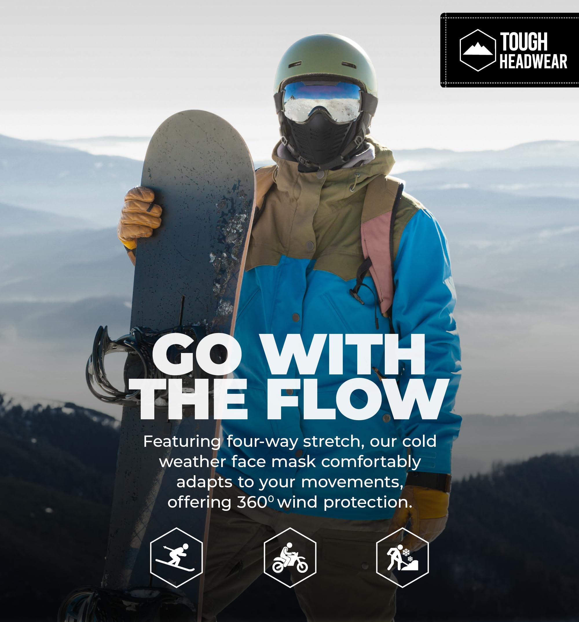 Tough Headwear Balaclava Ski Mask - Thermal, Breathable, One Size, Black, Polar Fleece for Cold Weather