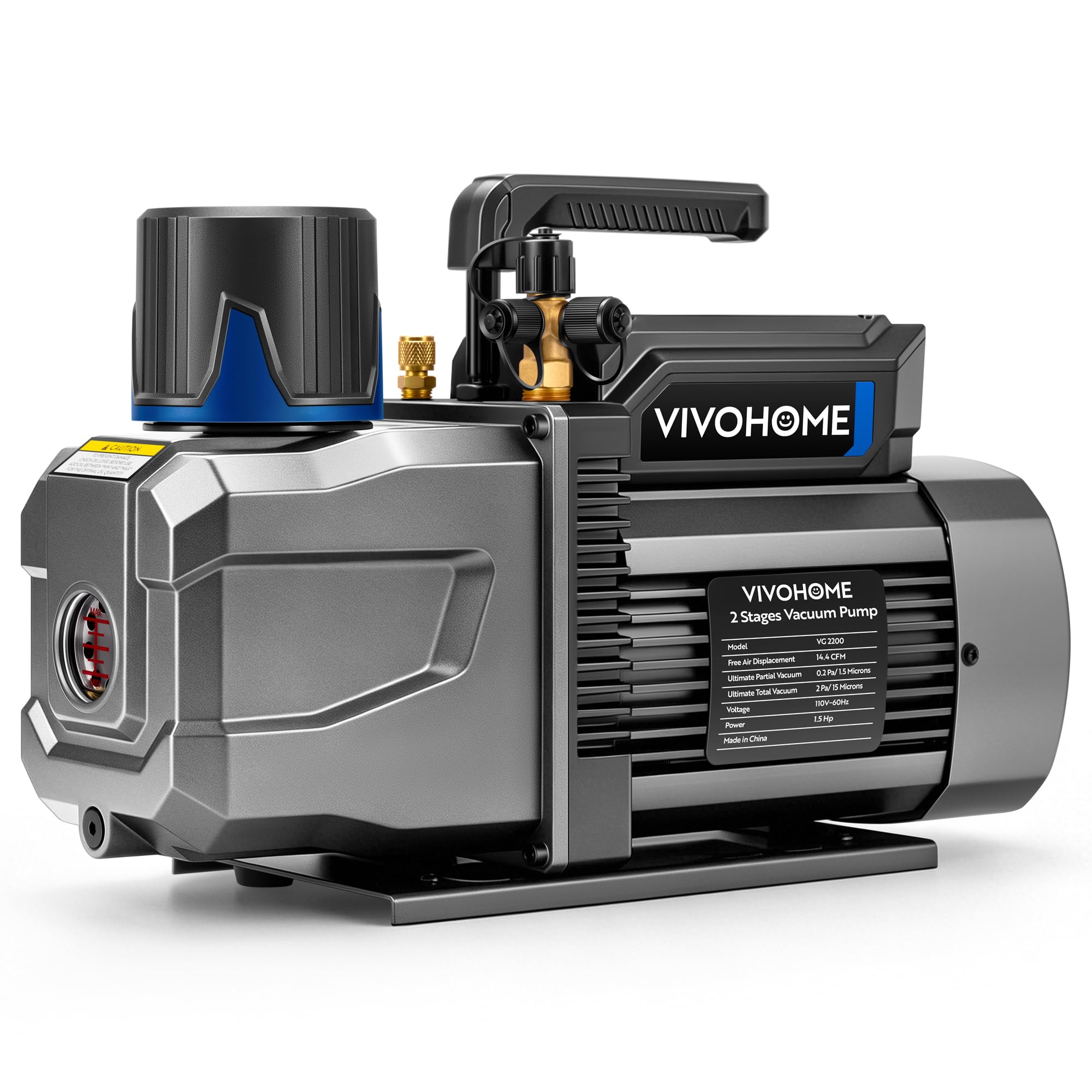 VIVOHOME 1.5 HP 14.4 CFM 2 Stage A2L HVAC Vacuum Pump, Sparkless Motor for R32 R1234yf R454B R134a R22 R410a Systems, Auto AC Va