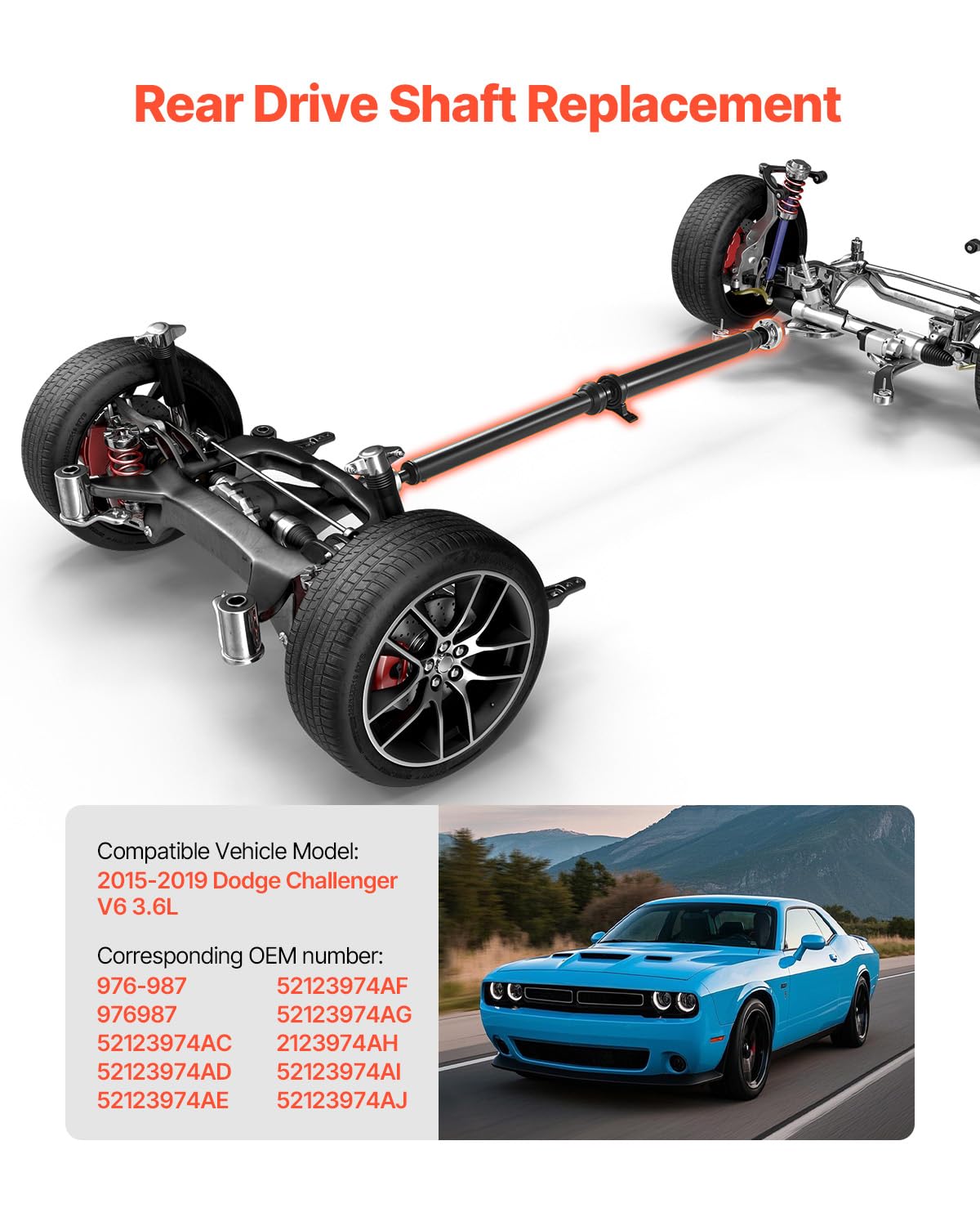 VEVOR Rear Drive Shaft, 71.7-73.2 Prop Shaft Driveshaft Assembly Compatible with 2015-2019 Dodge Challenger V6 3.6L, Replace