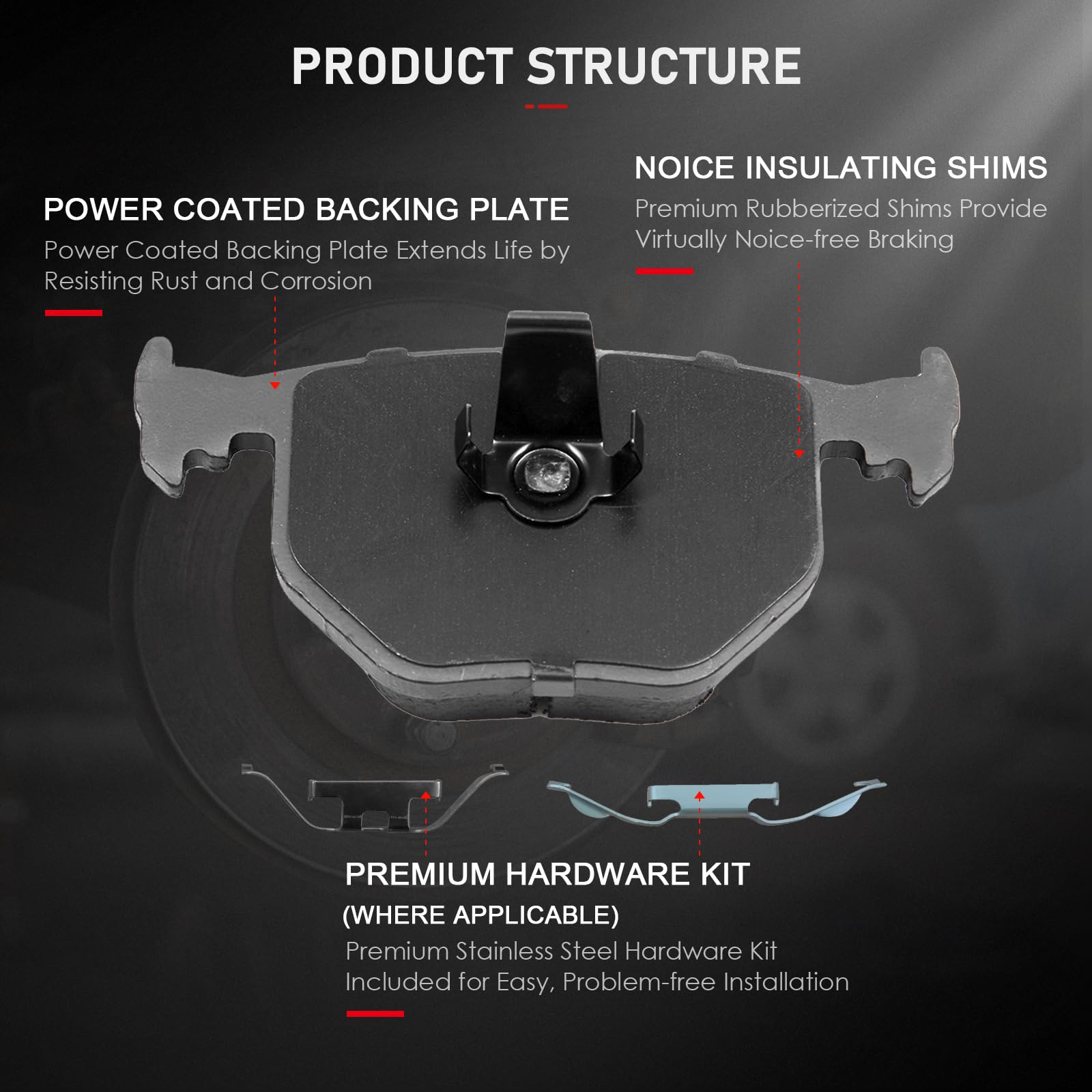 Cciyu D681 D683 Front & Rear Ceramic Disc Brake Pads Kit - 8Pcs For Bmw 740I, 740Il, M5, X5