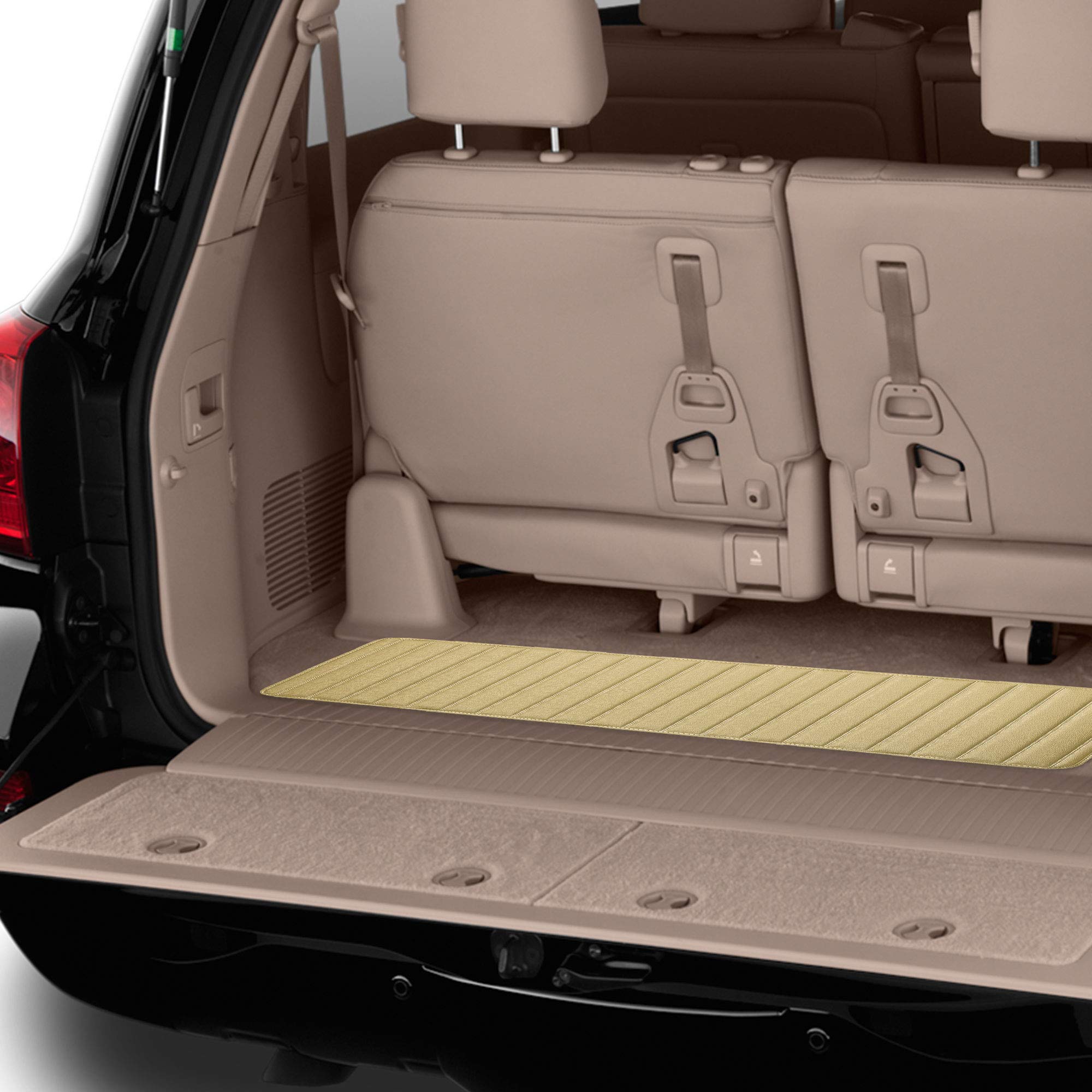 Fh Group F16500 Deluxe Heavy-Duty Faux Leather Multi-Purpose Cargo Liner, Striped, 14   , Beige Color W. Gift- Fit Most Car, Tru